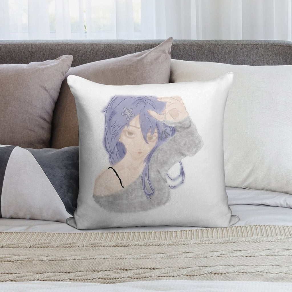 Anime Girl Soft Short Plush Fabric Throw Pillow
