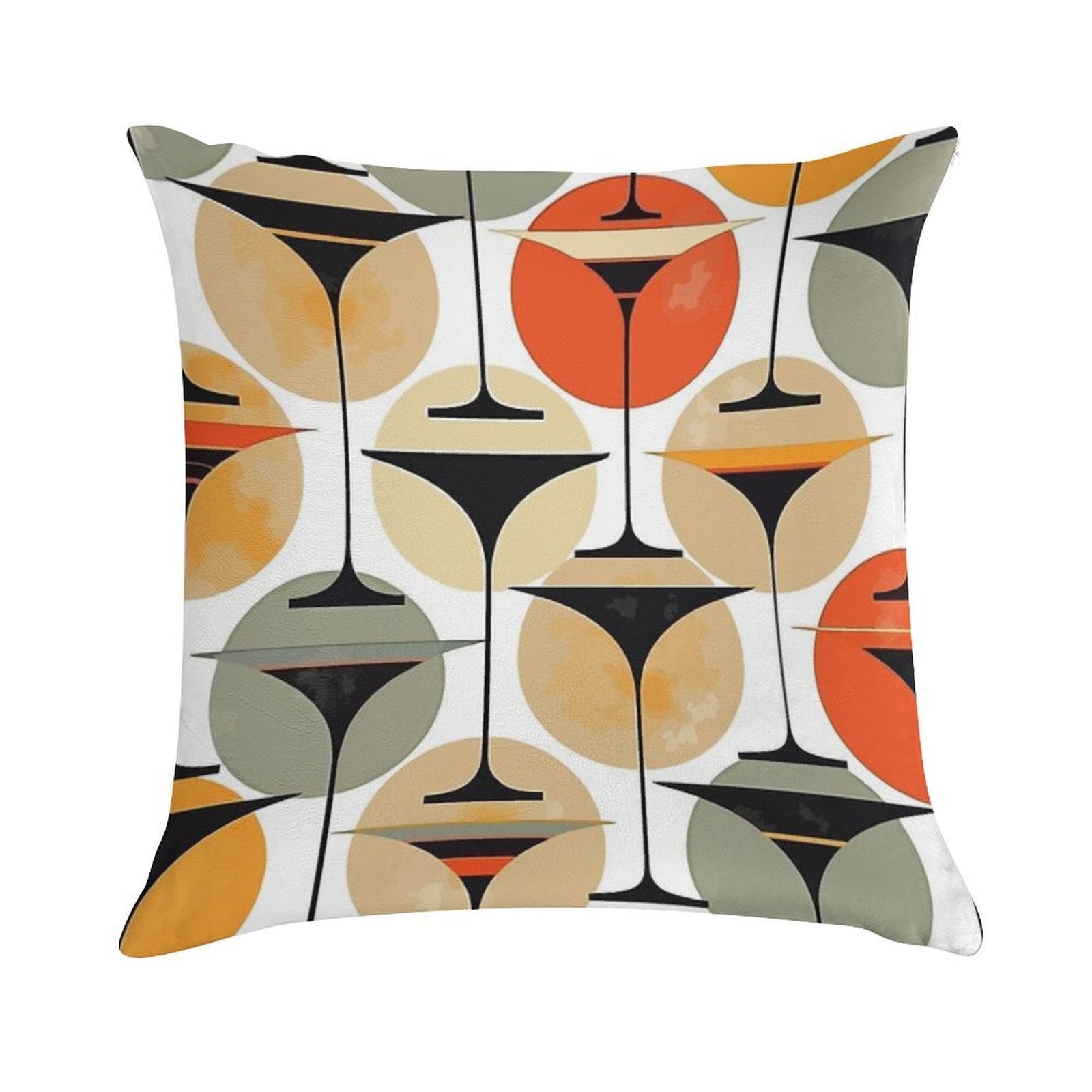 Atomic Fifties Inspired Martinis In Grey, Orange, Cream And Red Soft Gift Ready Throw Pillow
