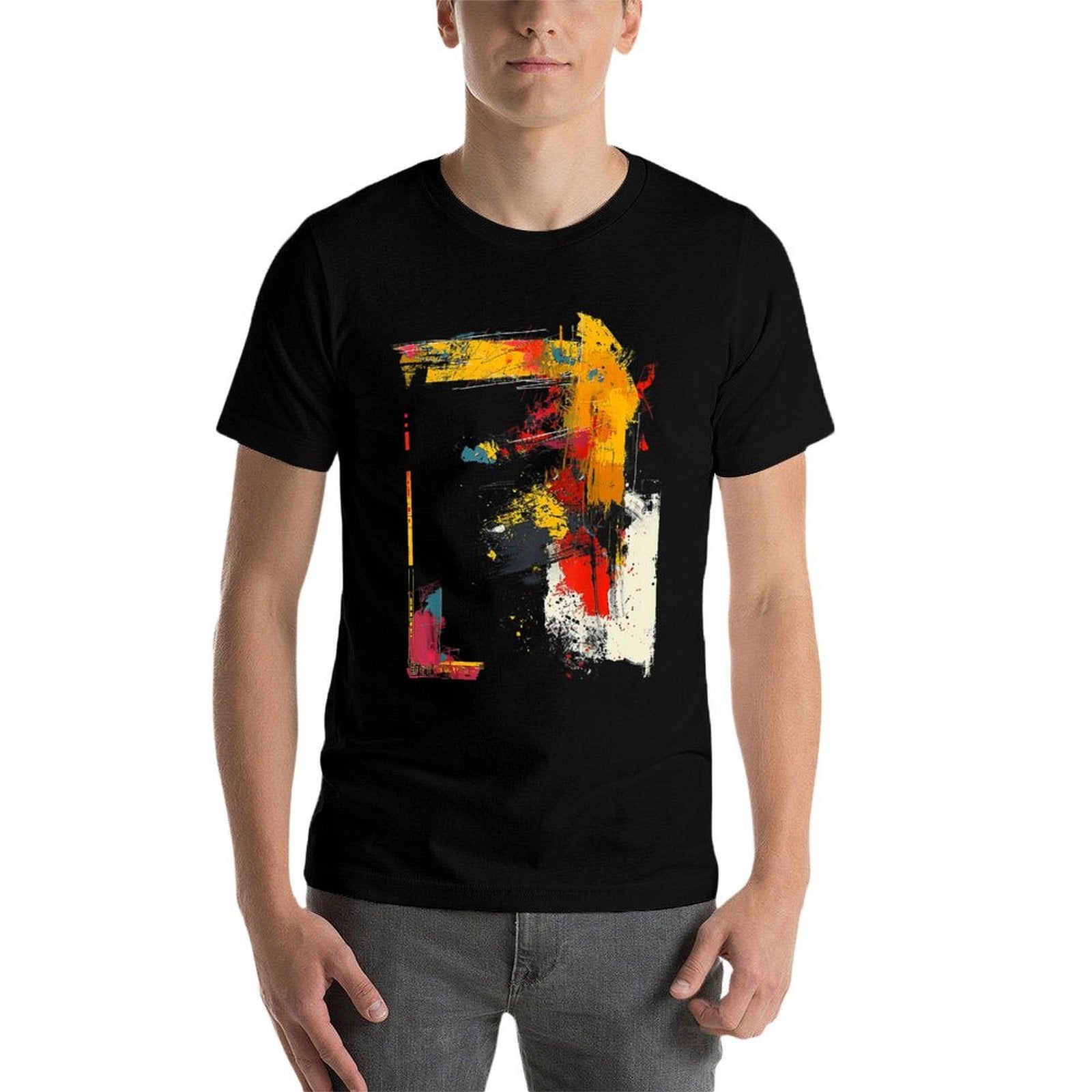 Art Painting Abstract Drawing Graphic Motif  Ribbed Collar T-Shirt