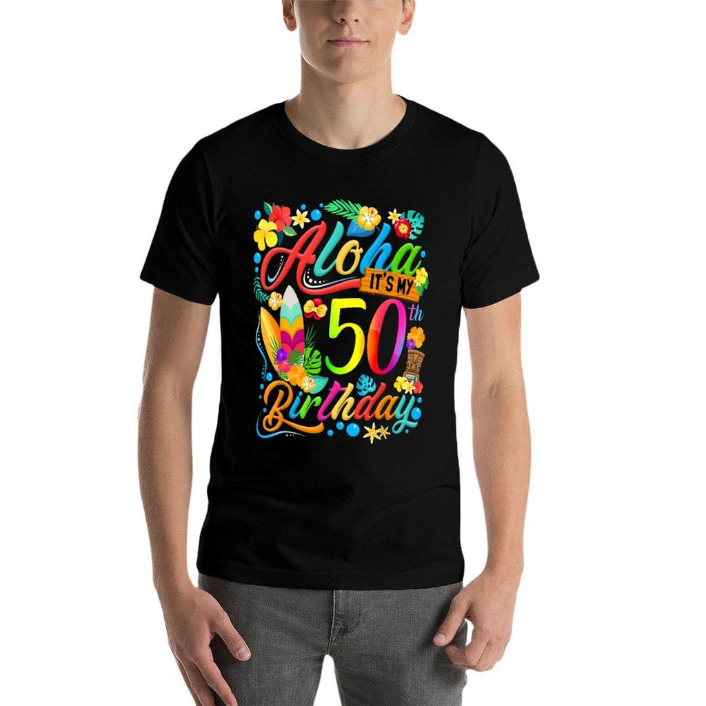 Aloha It's My 50th Birthday Surfing Hawaiian Beach Hibiscus  Fade-proof Color T-Shirt