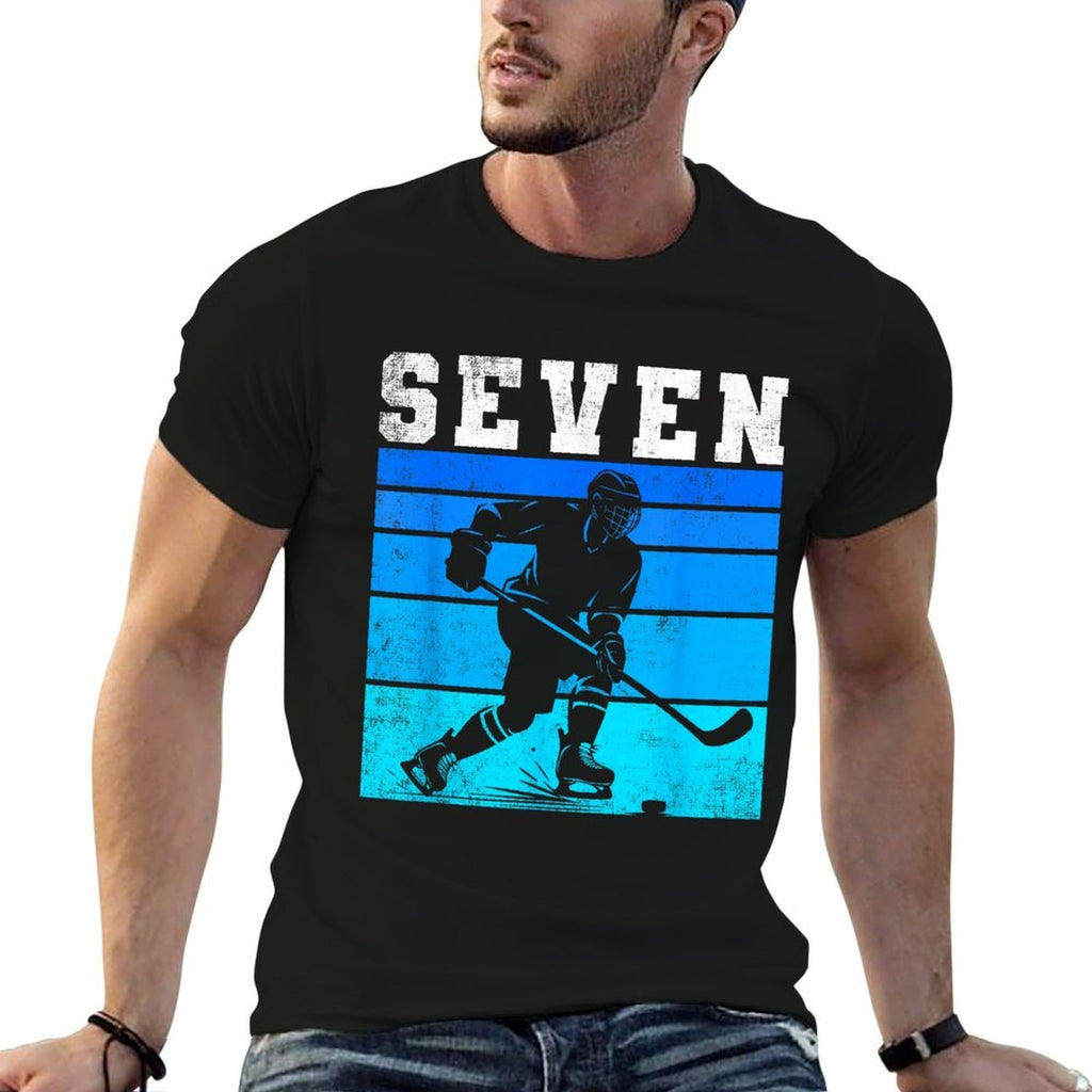 7th Birthday Ice Hockey Boys Seven Hockey Birthday Party  Durable T-Shirt