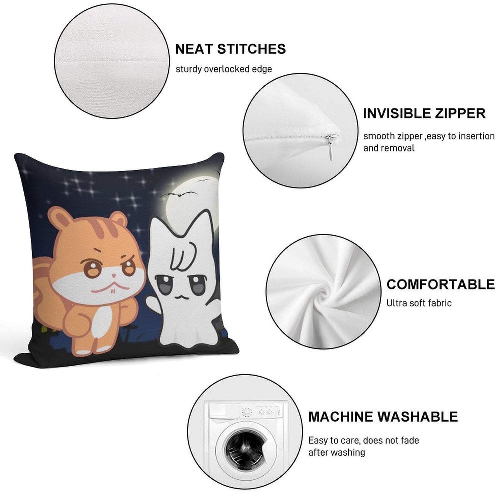 Aniteez Halloween Jjoongrami And Wooyonyang Soft Short Plush Fabric Throw Pillow