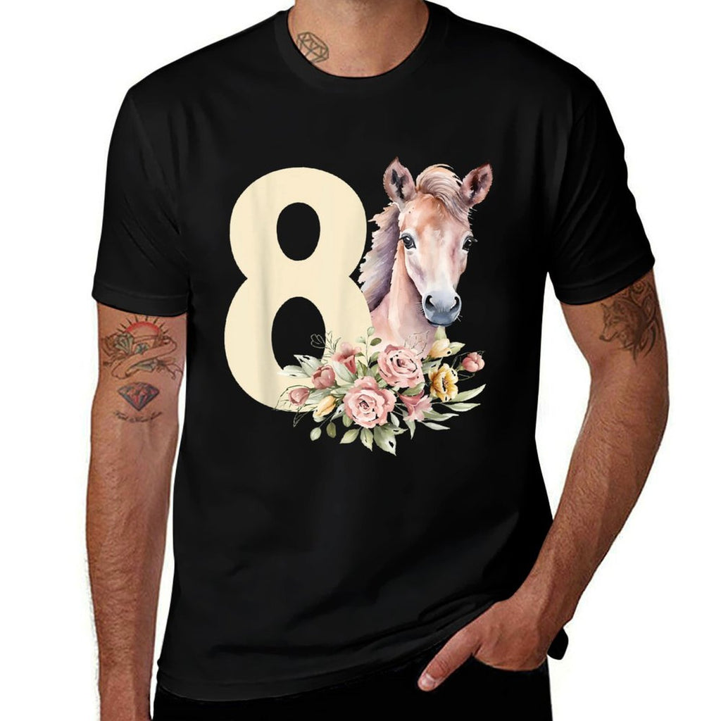 8th Horse Birthday Eight Year Old Girl Horse Lover Birthday  Slim-fit Cut T-Shirt