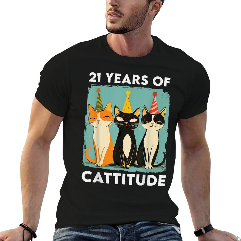 21 Years Of Cattitude 21st Birthday Cat Lover 21 Years Old  Summer-ready Fabric T-Shirt