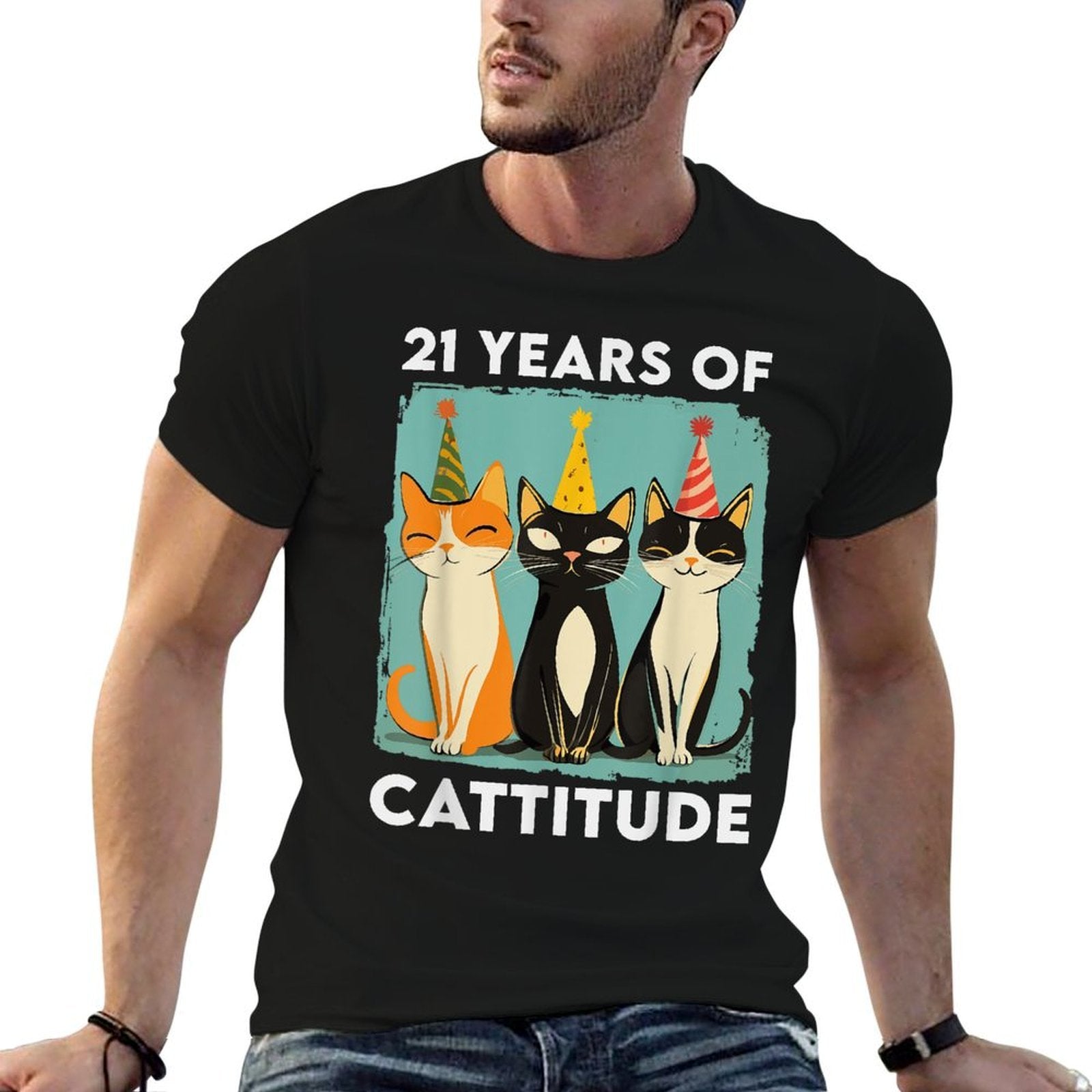 21 Years Of Cattitude 21st Birthday Cat Lover 21 Years Old  Summer-ready Fabric T-Shirt