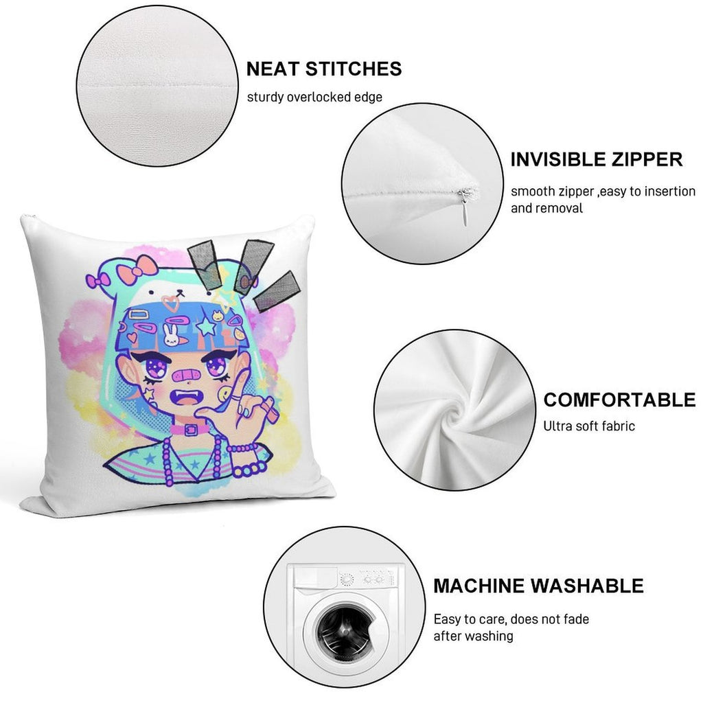 Anime Girl Bubblegum Soft Shrink-Resistant Throw Pillow