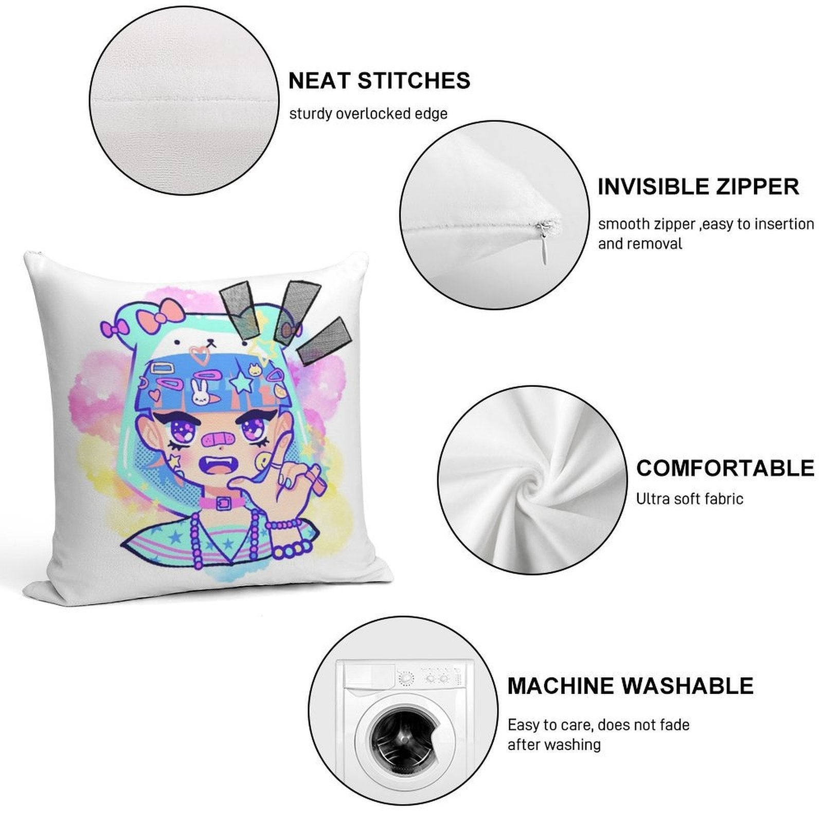 Anime Girl Bubblegum Soft Shrink-Resistant Throw Pillow