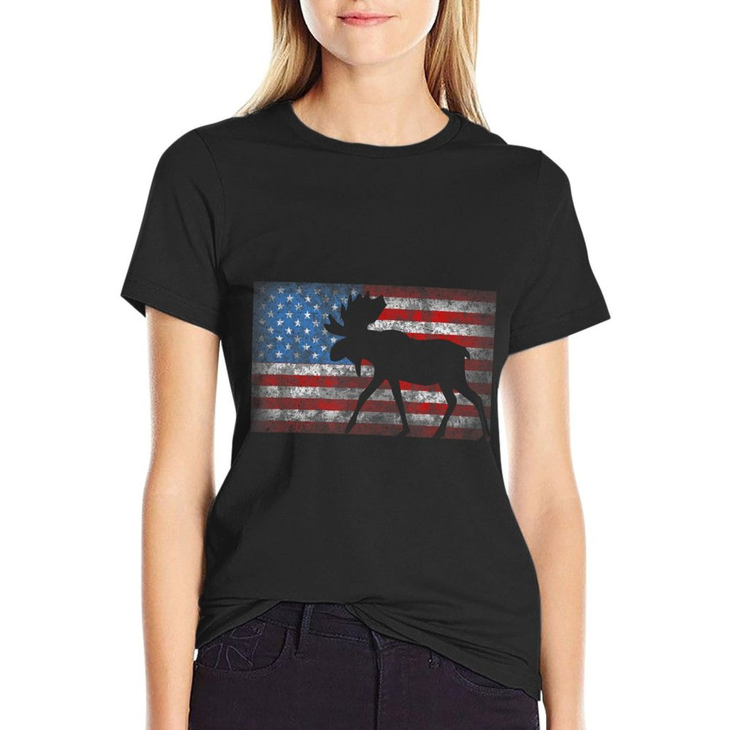 American Moose 4th of July Animal Gift  Heathered Texture T-Shirt
