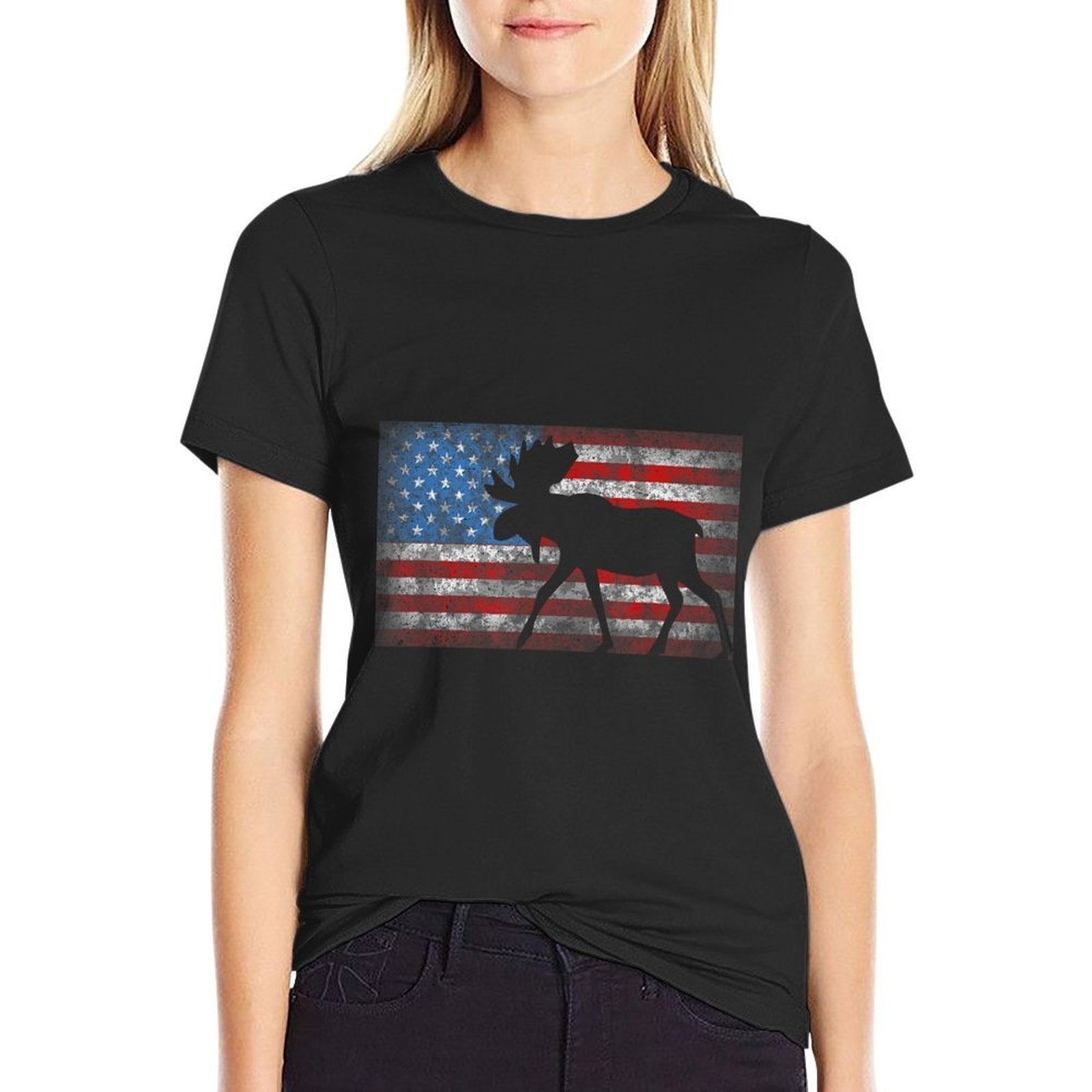 American Moose 4th of July Animal Gift  Heathered Texture T-Shirt