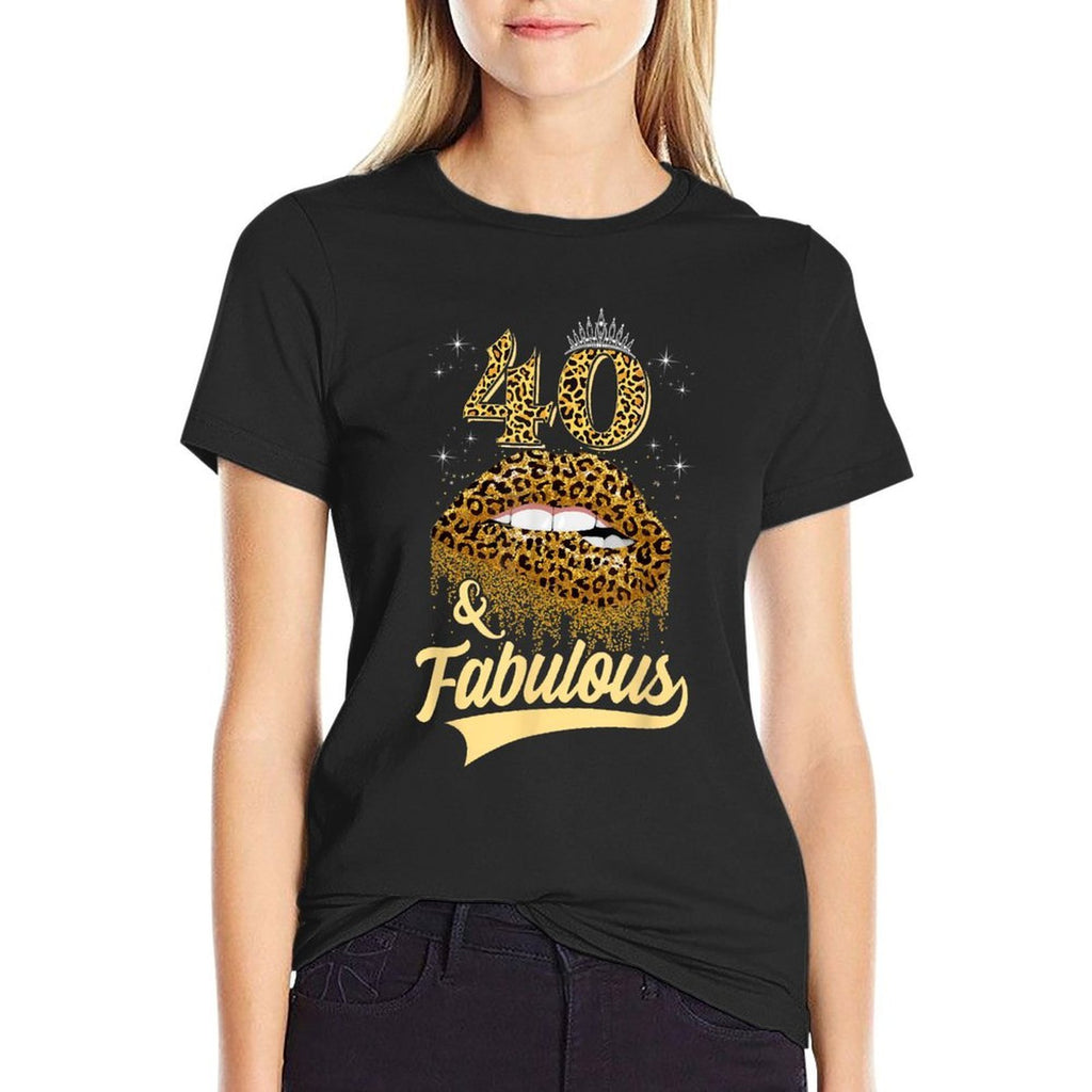 40 And Fabulous Queen Happy Birthday 40th Leopard Sexy Lips  Soft T-Shirt