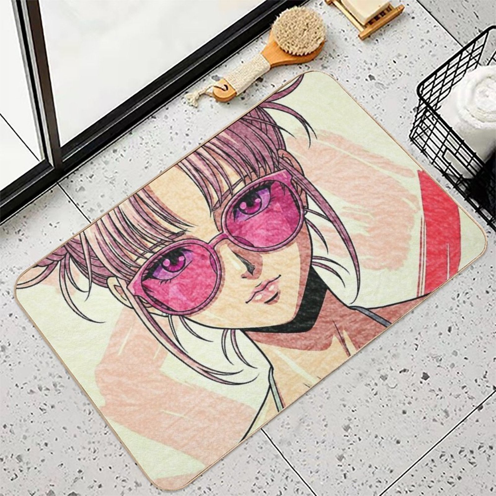 90s Anime Girl Design  Repositionable Bath Mat
