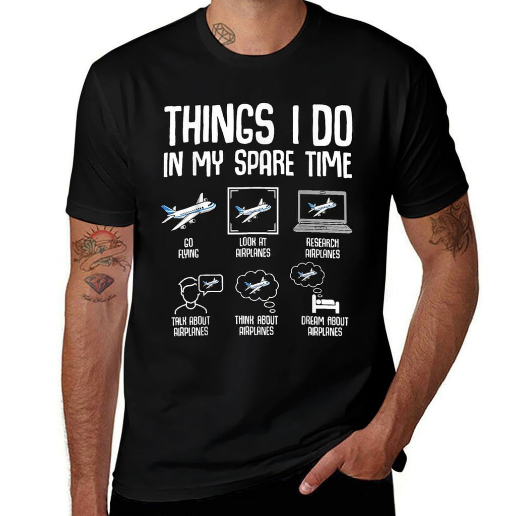Airplane Things I Do In My Spare Time Plane Pilot Kids Men  High-quality Stitching T-Shirt