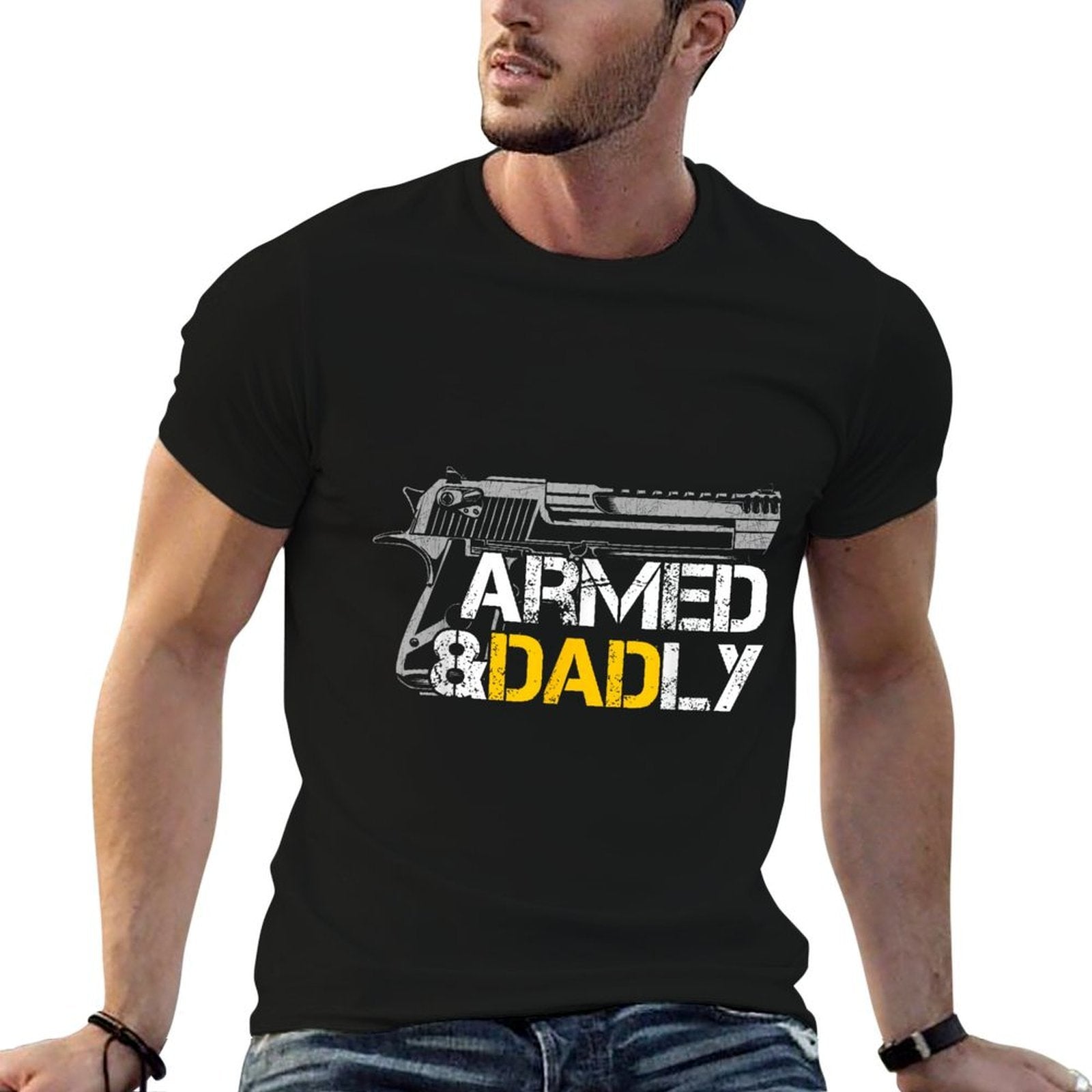 Armed And Dadly Desert Eagle Pistol Army Dad  Stretchy T-Shirt
