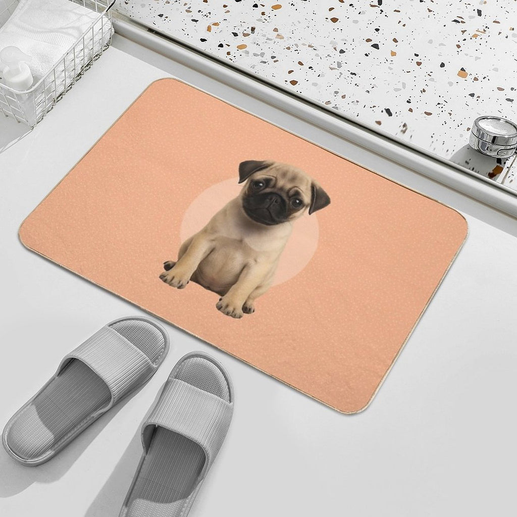 Cute Pug Puppy on Ditsy Background - Peach  High-Traffic Bath Mat