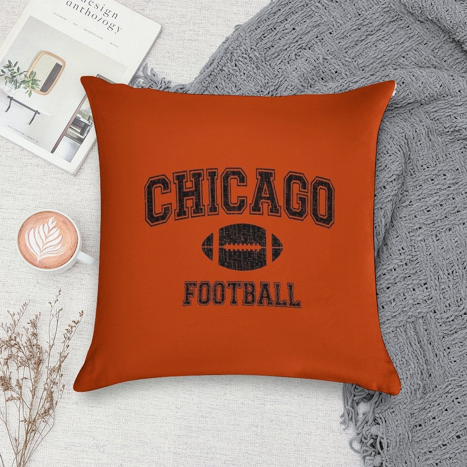 American Football Sport Design  Chicago Football - Distressed Soft Easy Maintenance Throw Pillow
