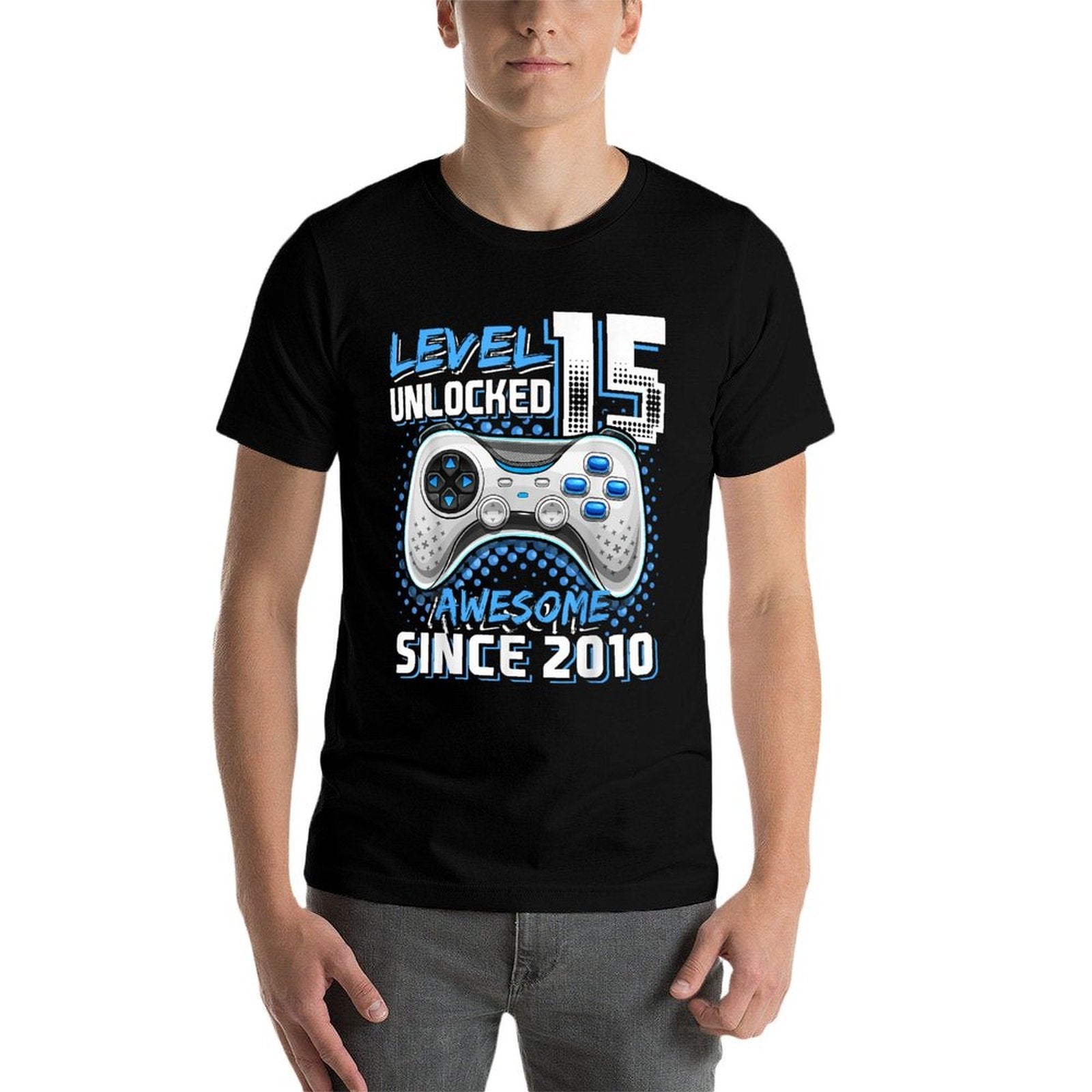 15th Birthday Boy Level 15 Gamer 15 Year Video Game Party  Easy-care T-Shirt