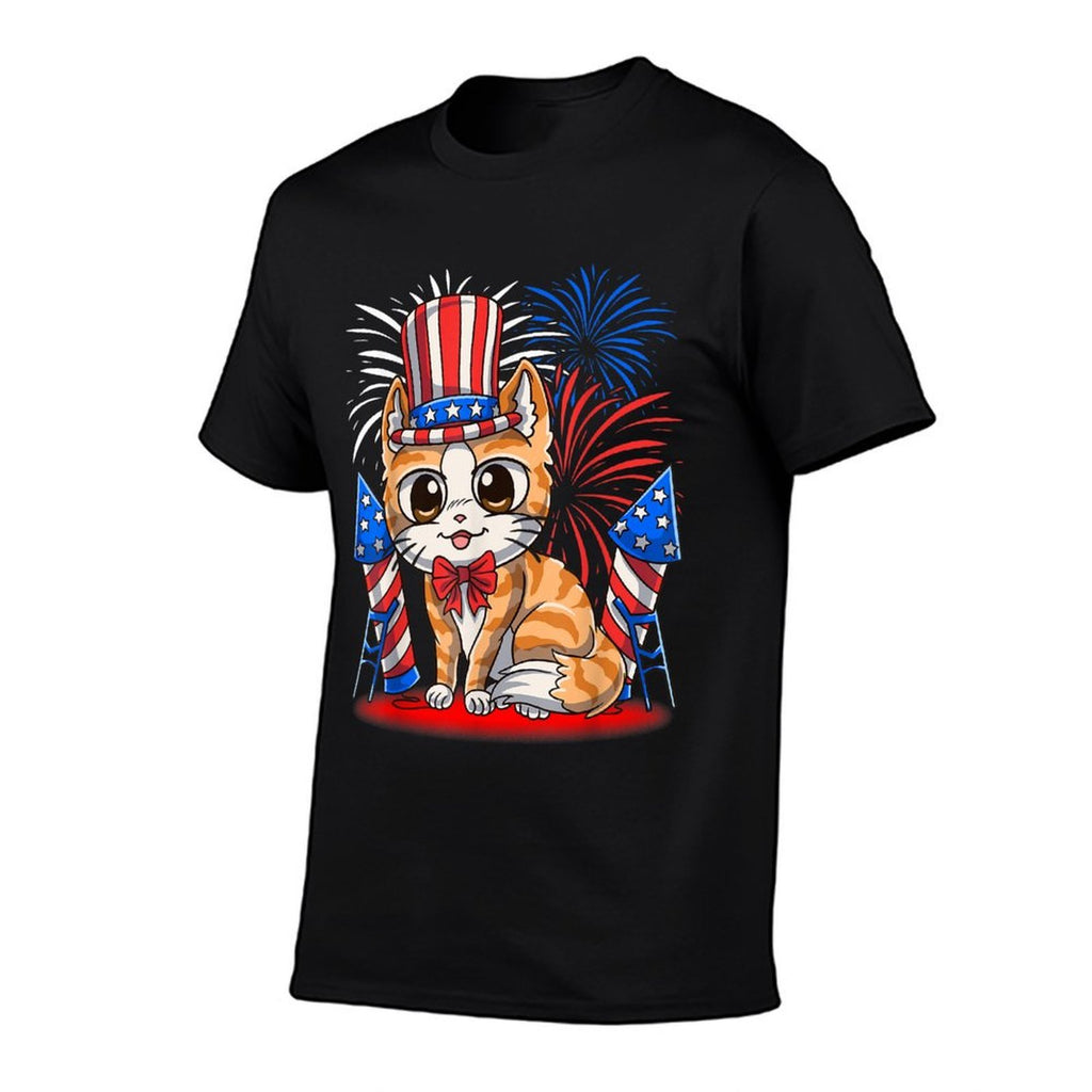 4th of July Patriotic Cat Funny American Meowica Cute Comfortable T-Shirt