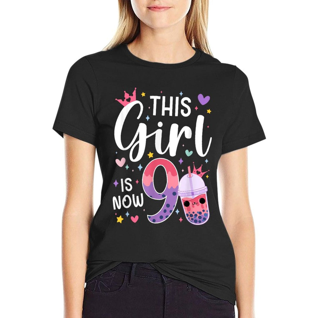 9th Boba Tea Birthday Party Nine Year Old Bubble Tea Girl  Quick-drying T-Shirt