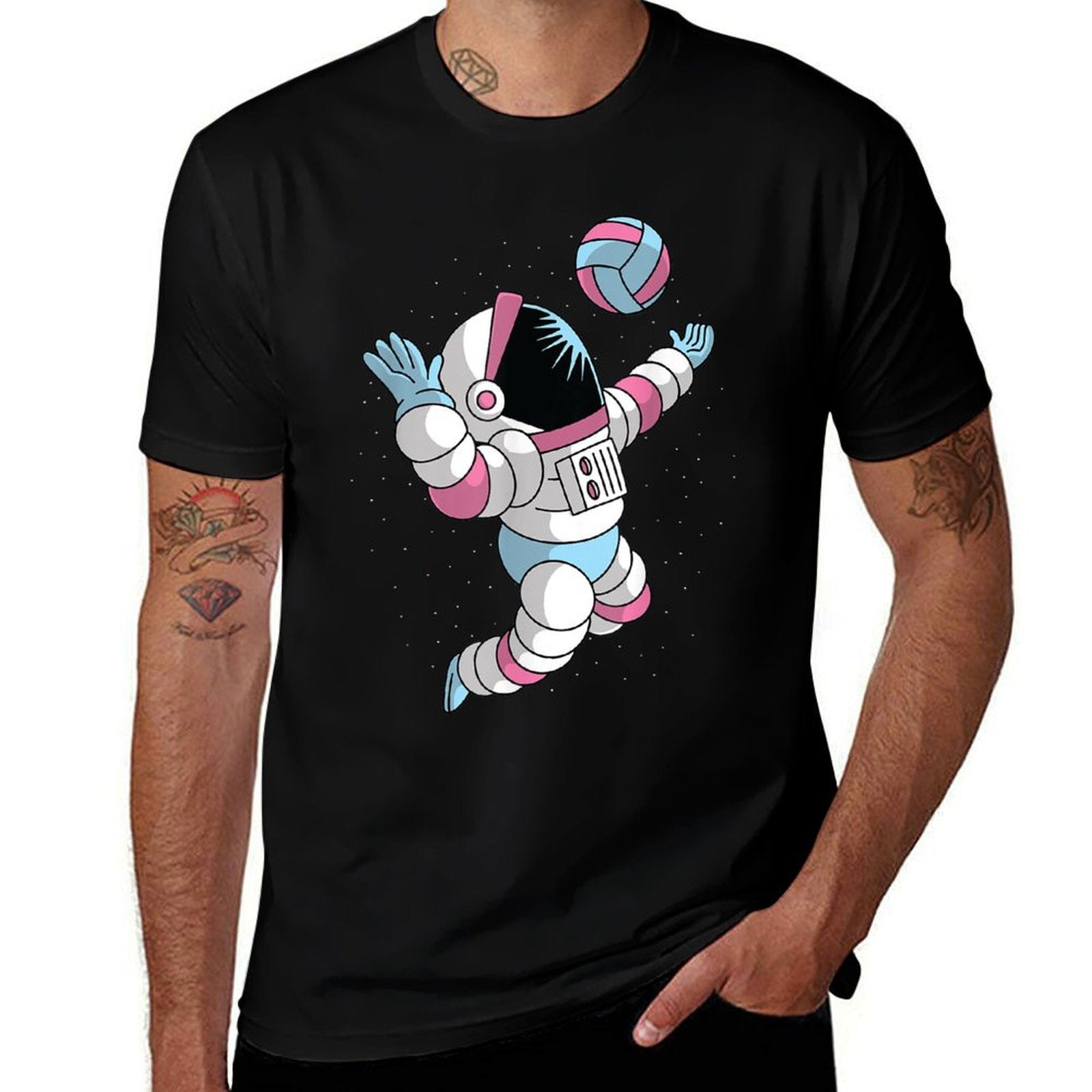 Astronaut Volleyball Player in Space Cool Science Sports  Relaxed-fit T-Shirt