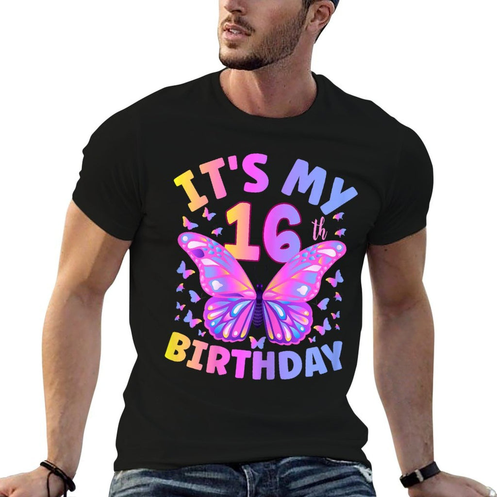 16th Birthday Girls 16 Year Old Butterfly Birthday  Rolled Sleeves T-Shirt