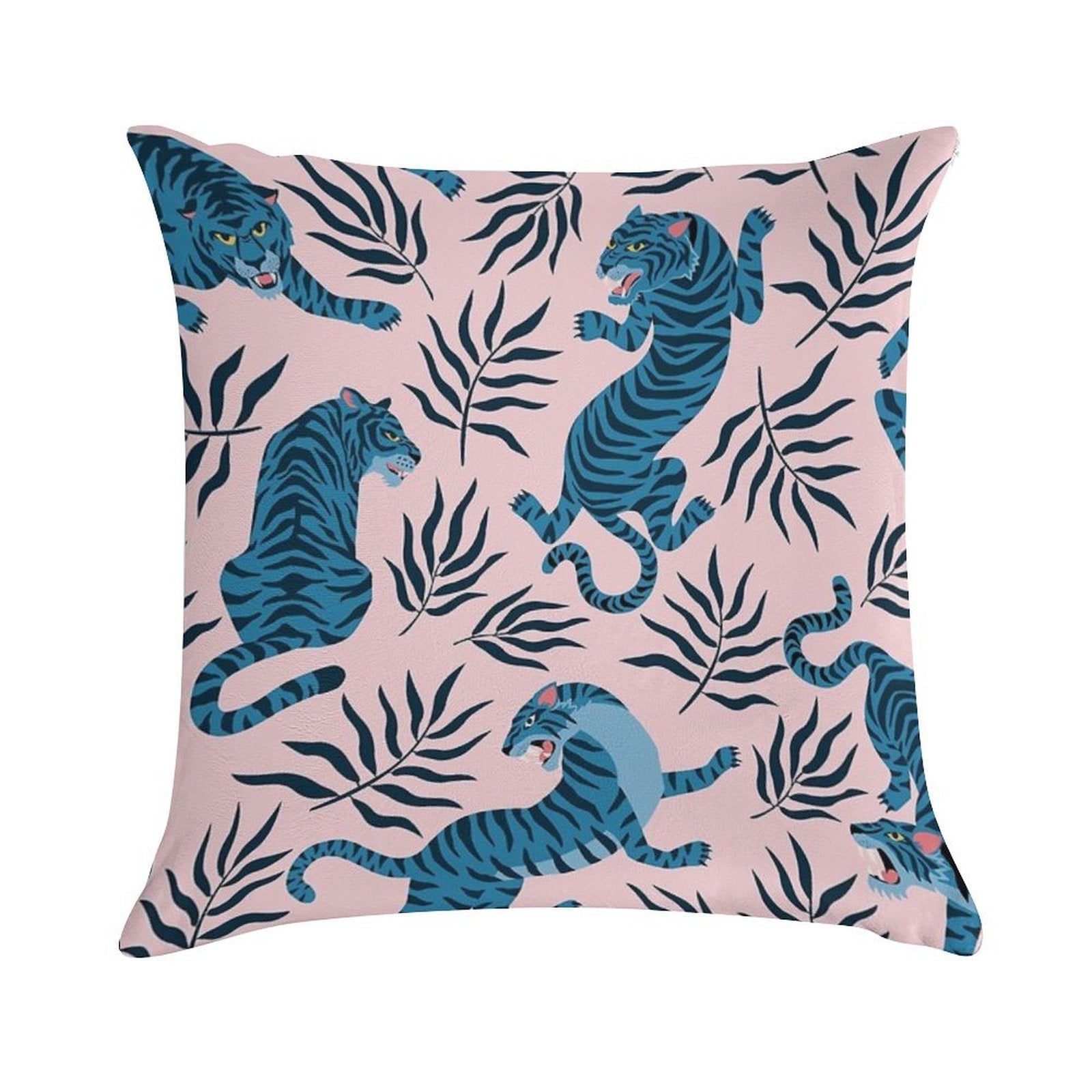 Asian Tigers And Tropical Leaves Soft Reinforced Edging Throw Pillow