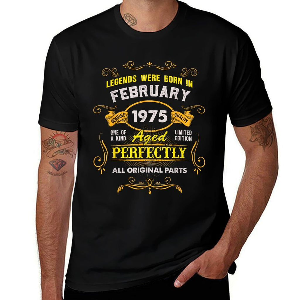 50 Years Old Awesome Since February 1975 50th Birthday Gifts  Summer-ready Fabric T-Shirt