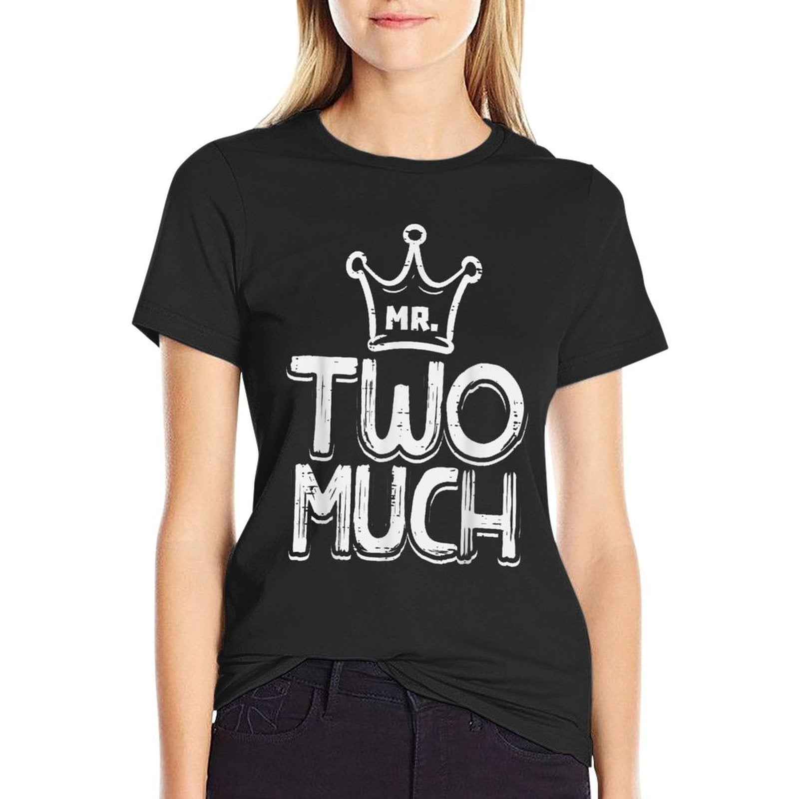 2nd Birthday Mr Two Much Crown 2 Years Old Boys Kids Toddler  Oversized Silhouette T-Shirt
