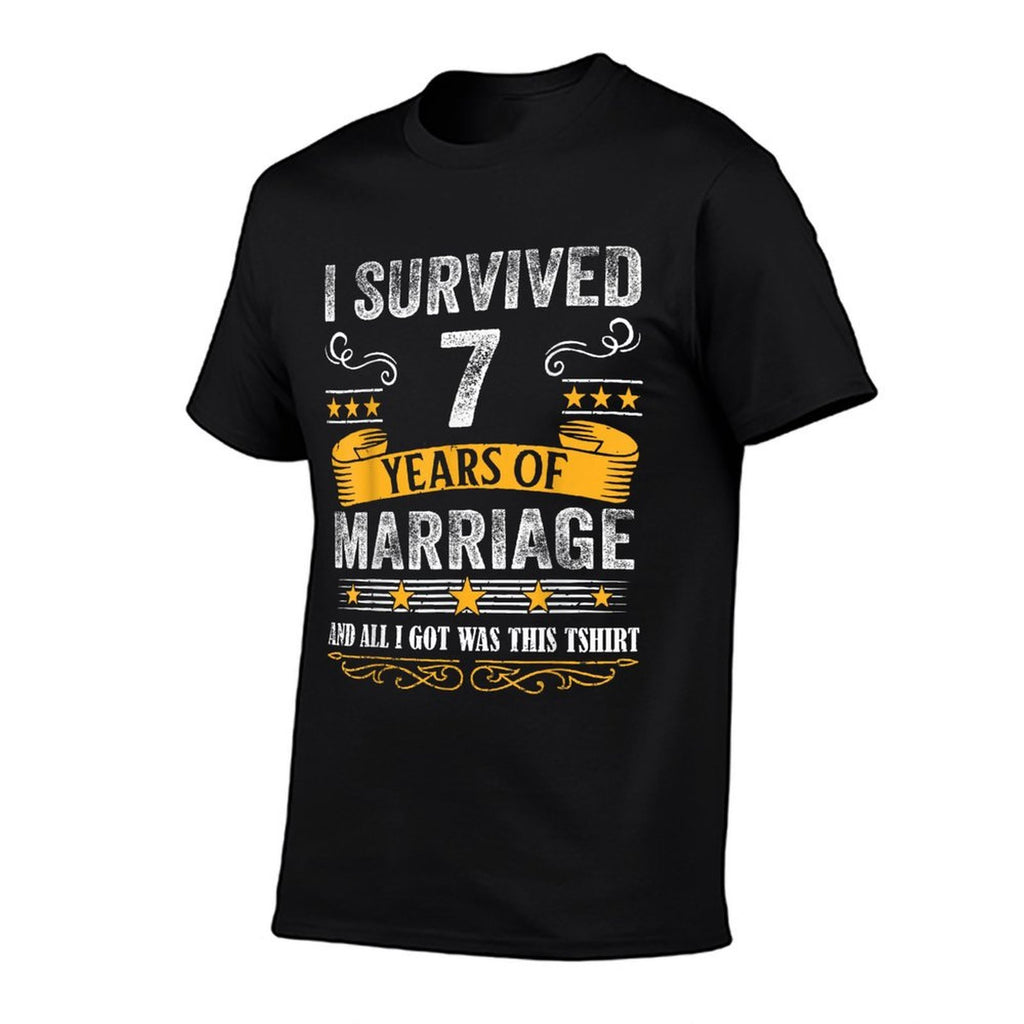 7th Wedding Anniversary Shirt Couples Husband Wife 7 Years  Polyester Blend T-Shirt