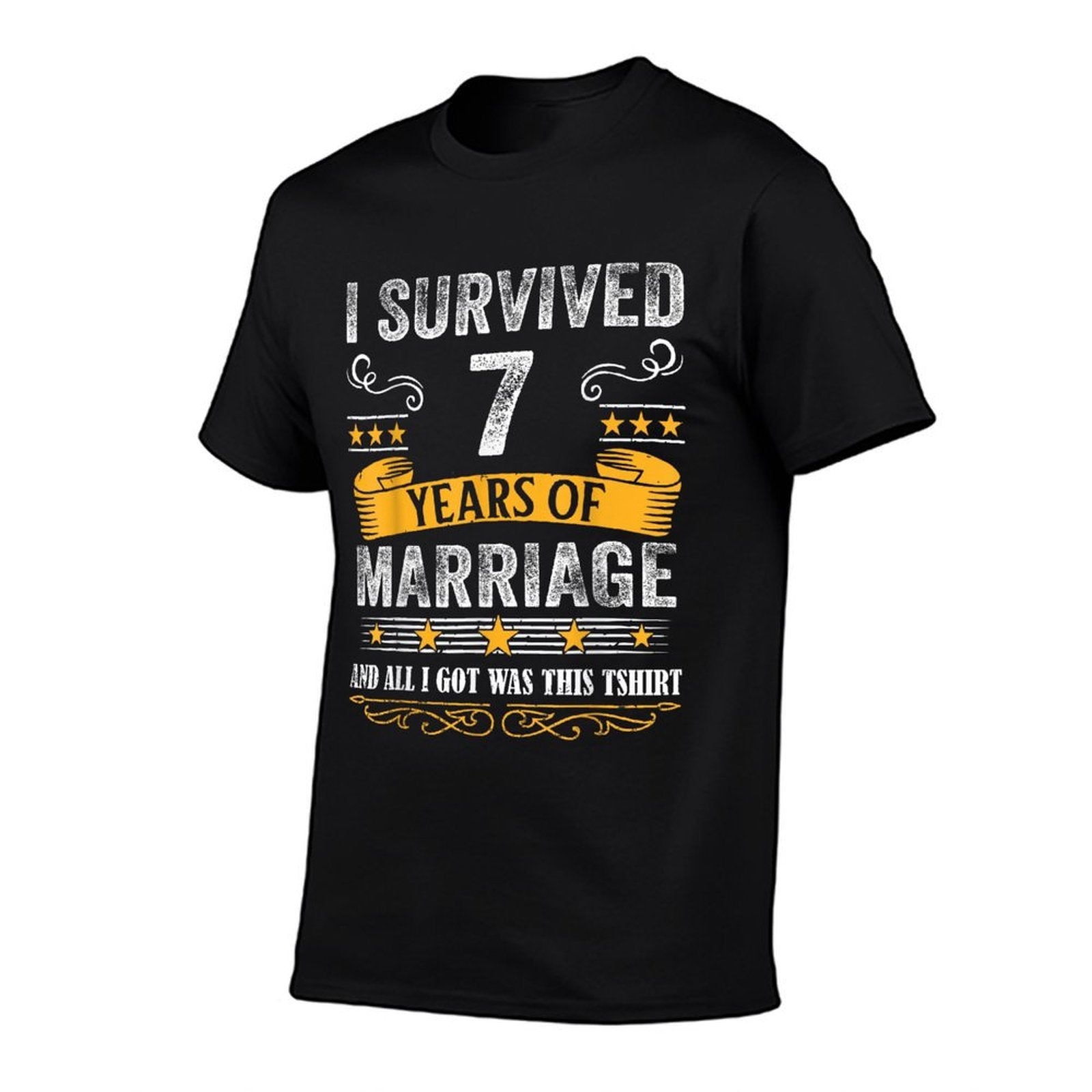 7th Wedding Anniversary Shirt Couples Husband Wife 7 Years  Polyester Blend T-Shirt