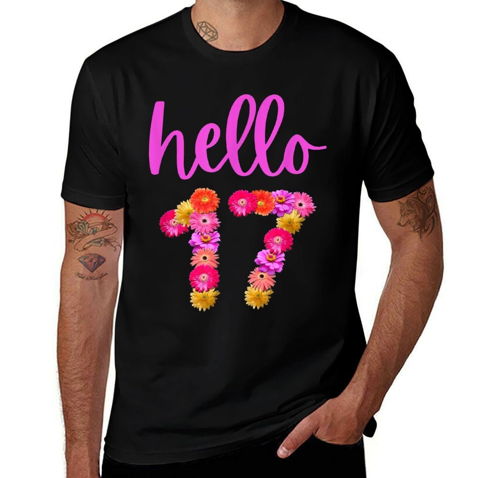 17 Year Old Birthday Flower Hello 17 Its My 17th Birthday  Rolled Sleeves T-Shirt