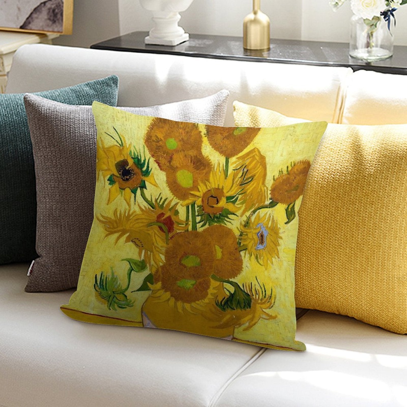 1889-Vincent Van Gogh-Sunflowers-73x95 Soft Home Decor Throw Pillow