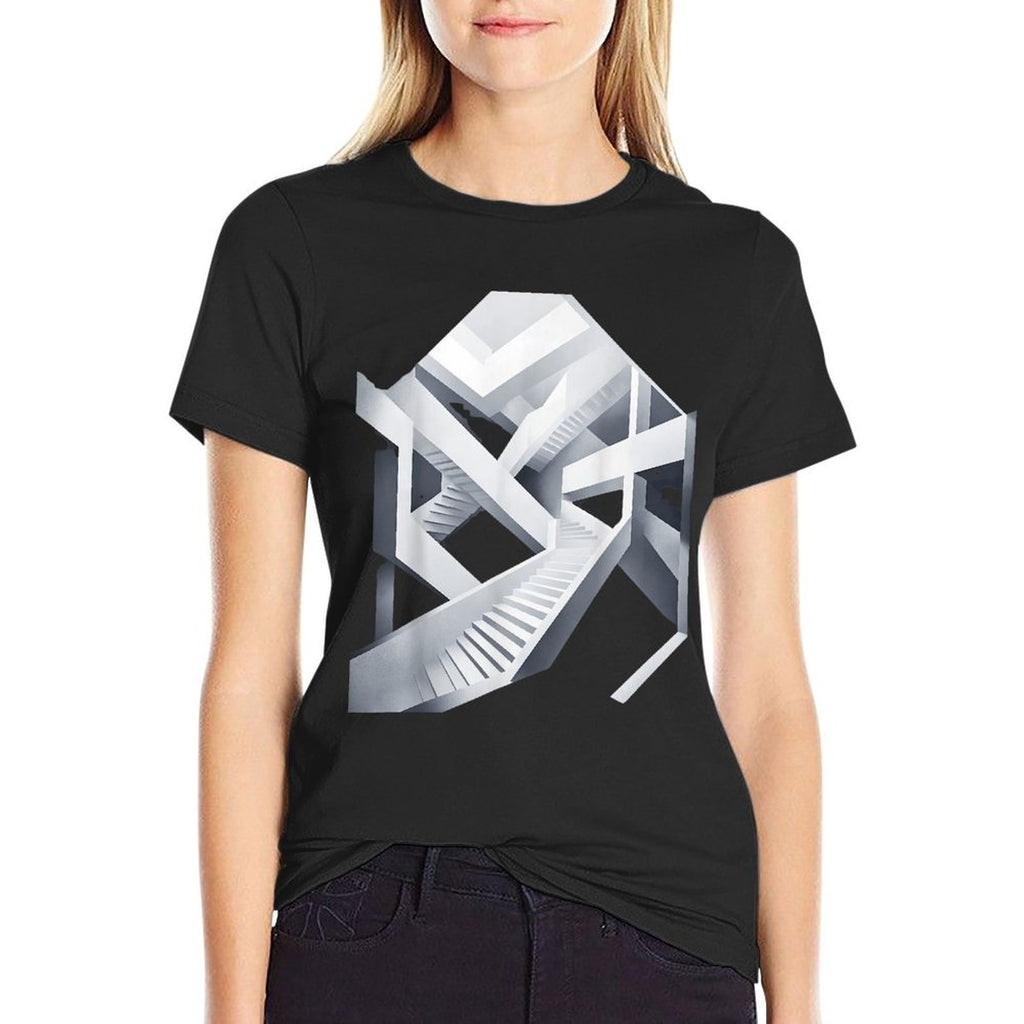 Abstract Monochrome Art Intricate Optical Illusion Geometric Art - Unisex-AdultsKids - Black - Small - - Modern - Geometric - A  High-quality Stitching T-Shirt