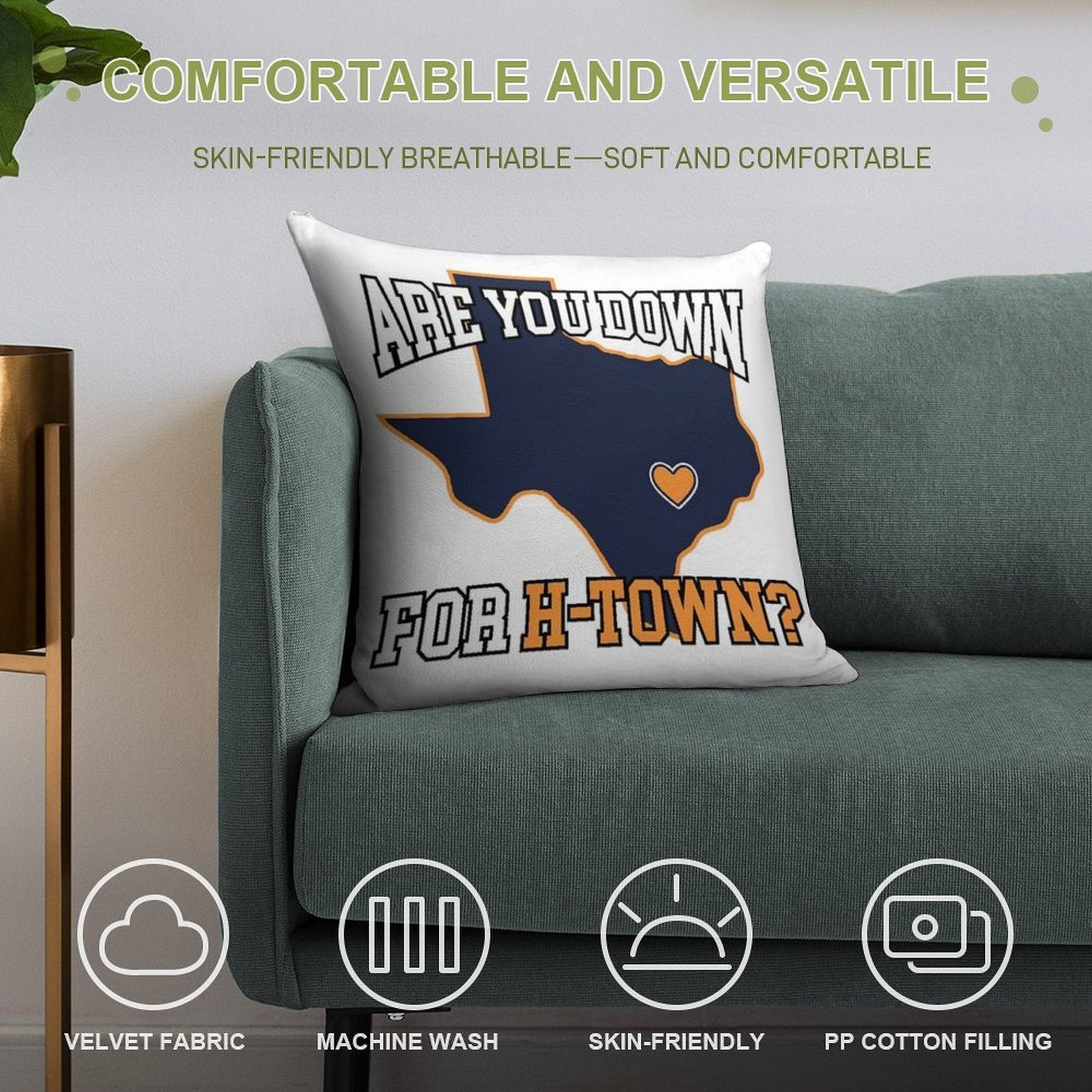 Are You Down For H-Town Soft Shrink-Resistant Throw Pillow