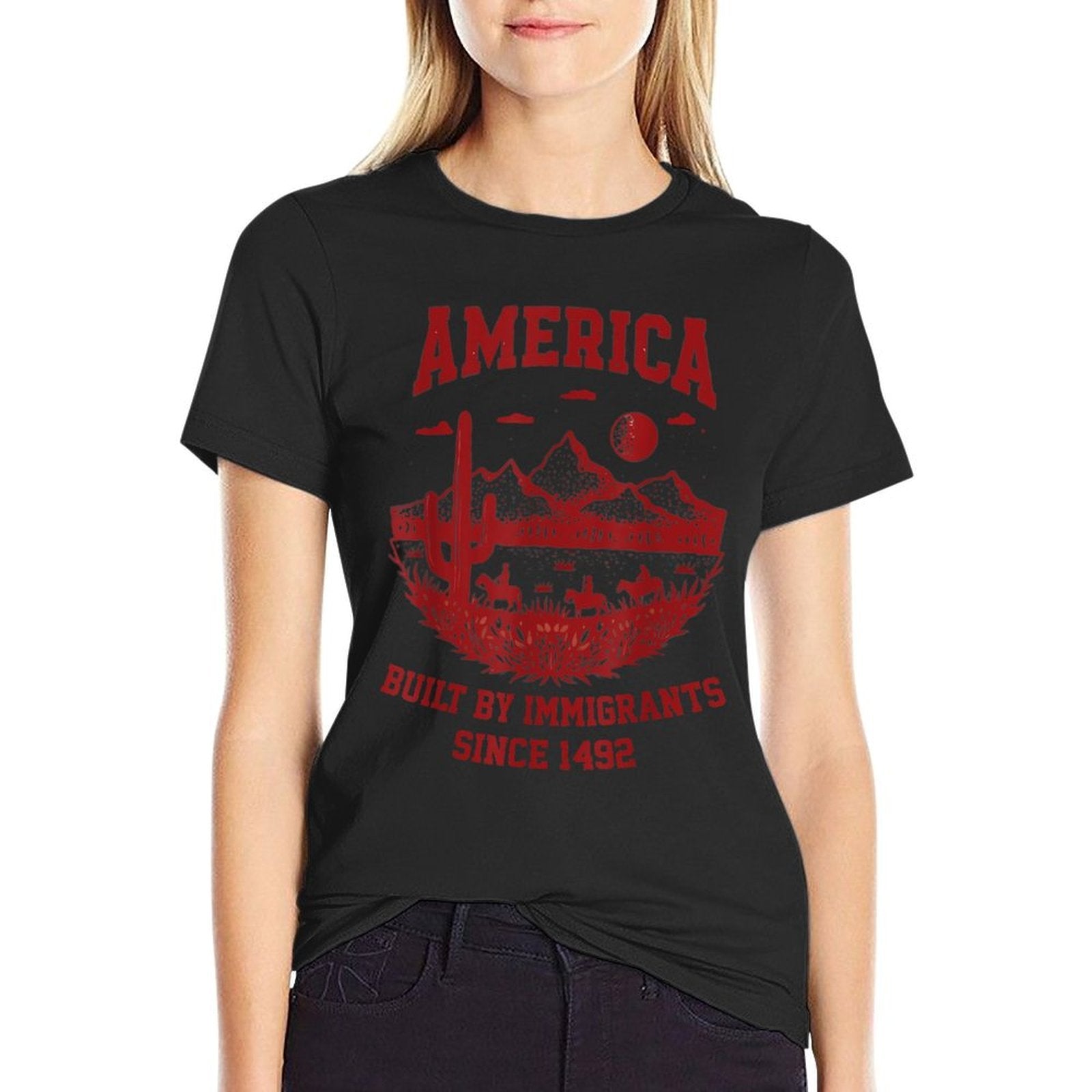 America Built By Immigrants Since 1492 4th Of July  Eco-friendly Material T-Shirt