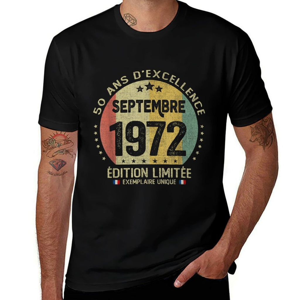 50 Years Old September 1972 French Theme 50th Birthday  Cotton T-Shirt