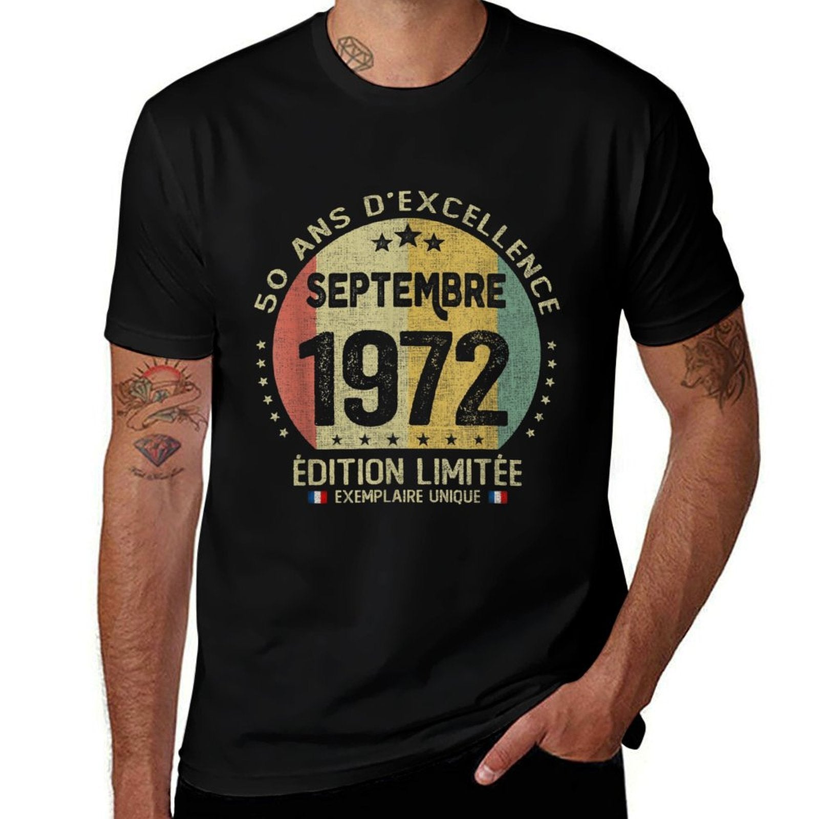 50 Years Old September 1972 French Theme 50th Birthday  Cotton T-Shirt