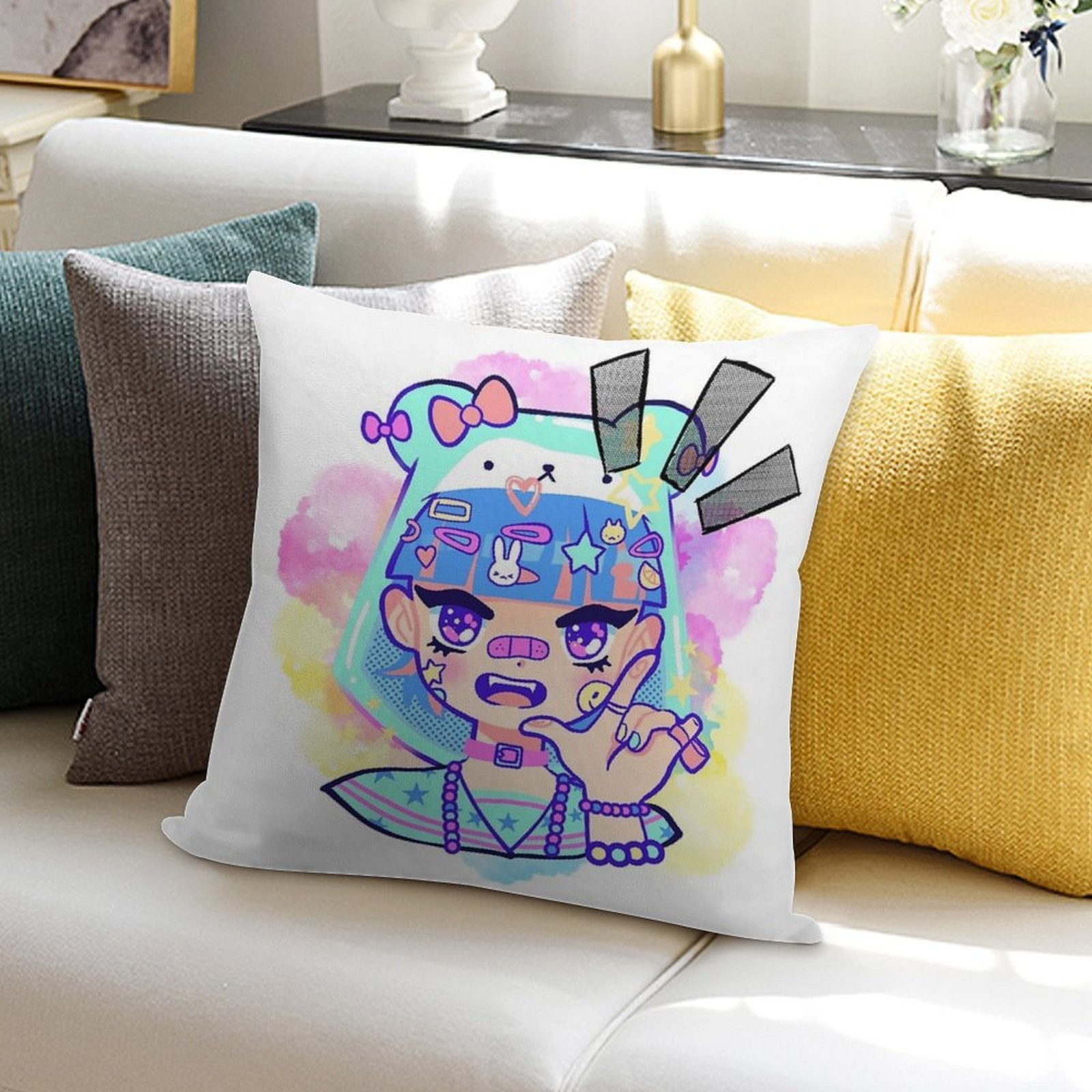 Anime Girl Bubblegum Soft Shrink-Resistant Throw Pillow