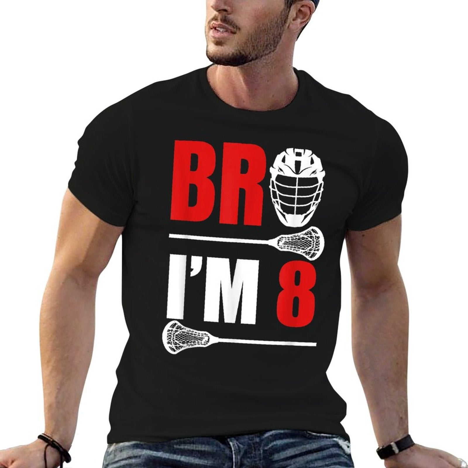 8th Birthday Boy Bro I&#39;m 8 Year Old Lacrosse Theme  Easy-care T-Shirt