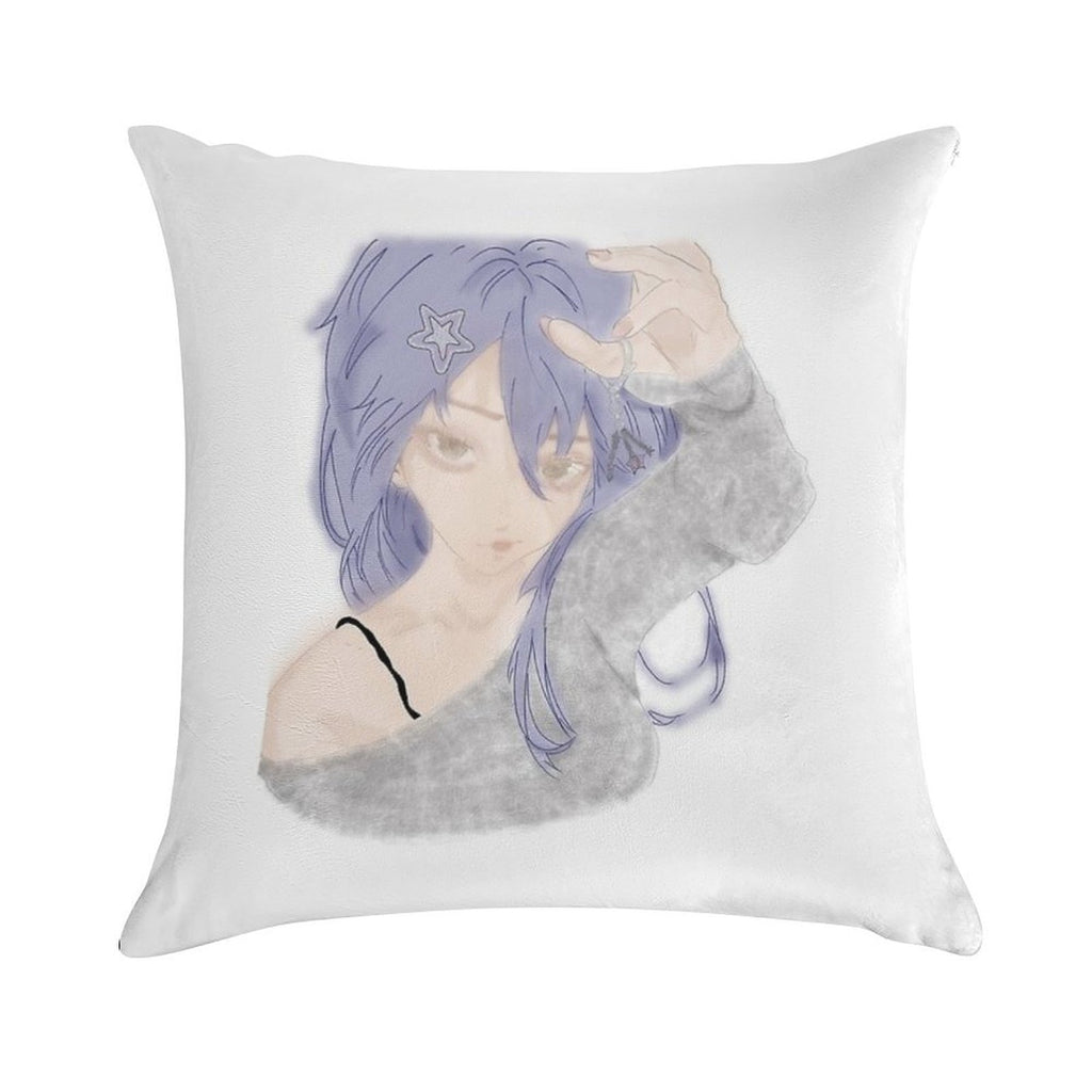 Anime Girl Soft Short Plush Fabric Throw Pillow