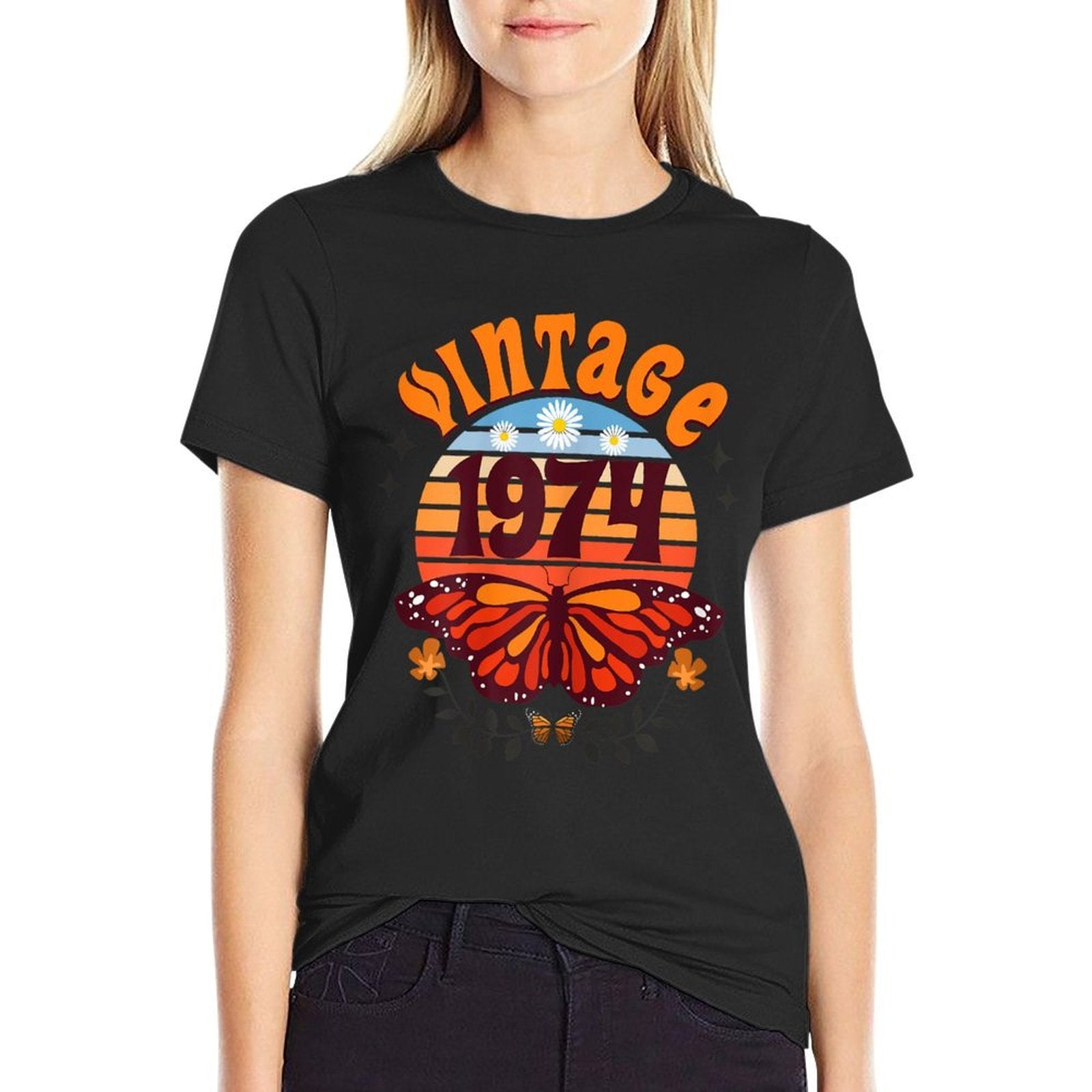 50 Years Vintage Butterfly Woman Year 1974 50th Birthday  Eco-friendly Material T-Shirt