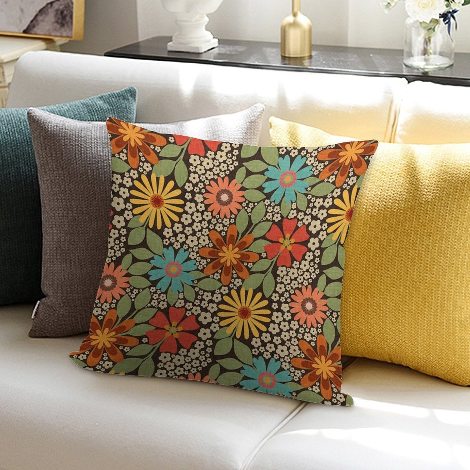 70s Retro Florals Soft Multiple Sizes Throw Pillow
