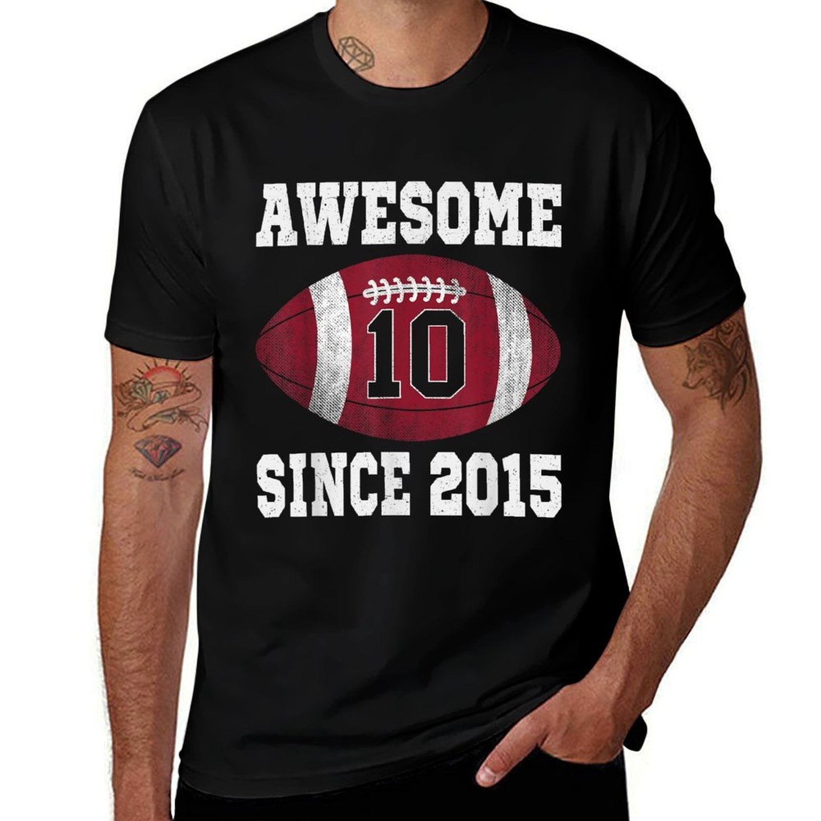 10th Birthday Football Player 10 Years Old Vintage Sports  Slim-fit Cut T-Shirt