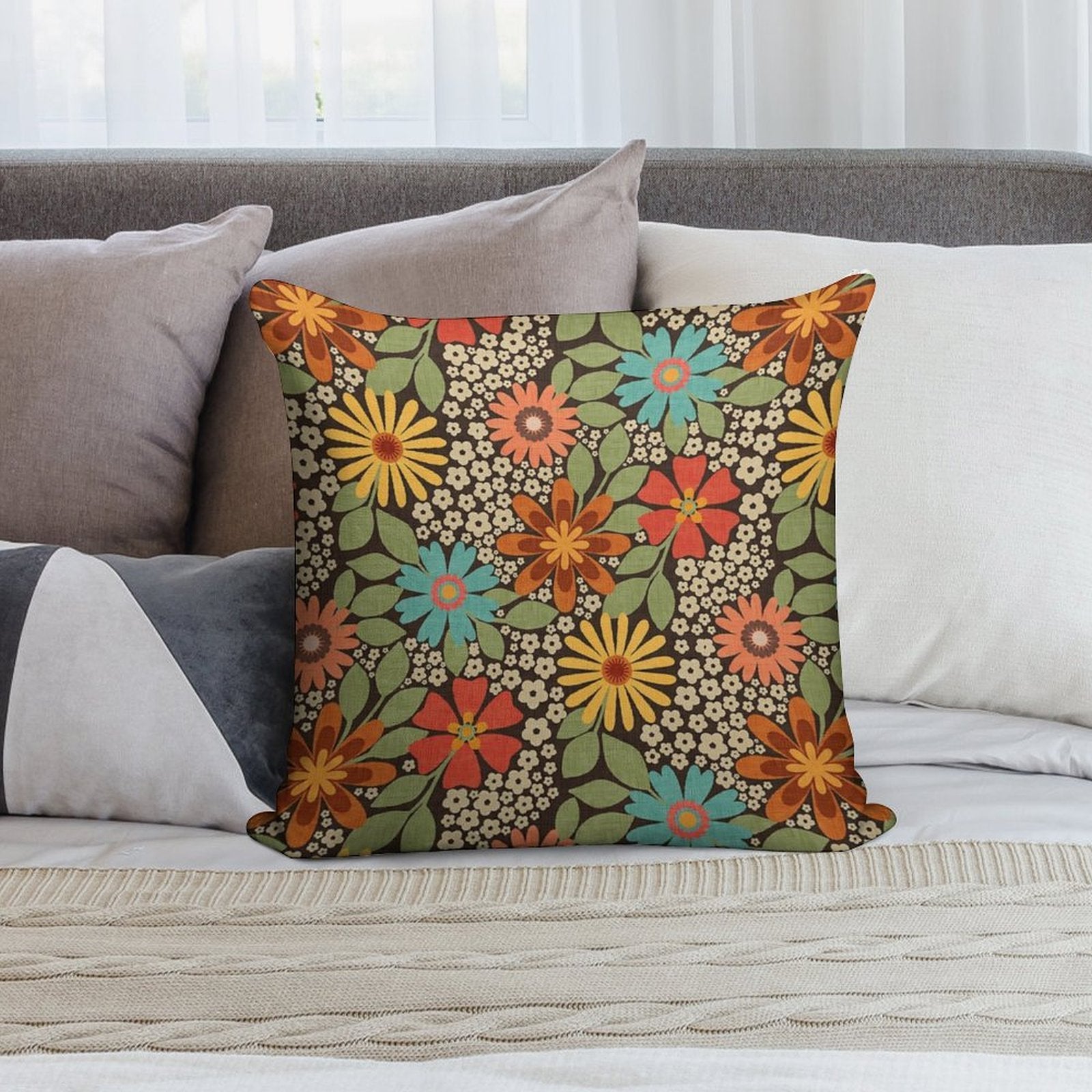 70s Retro Florals Soft Multiple Sizes Throw Pillow