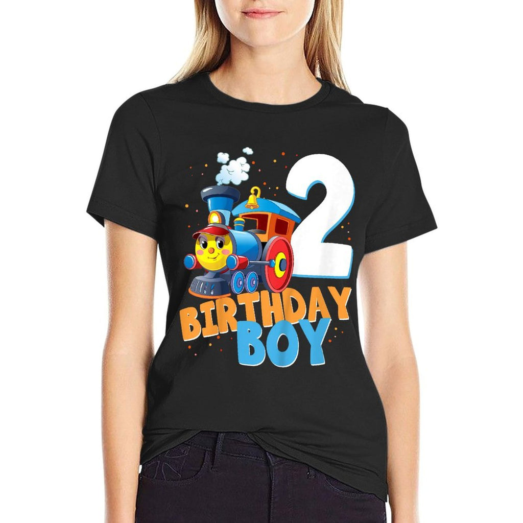 2nd Birthday Train Boys Girls 2 Years Old I'm Two Gift  Trendy Pattern T-Shirt