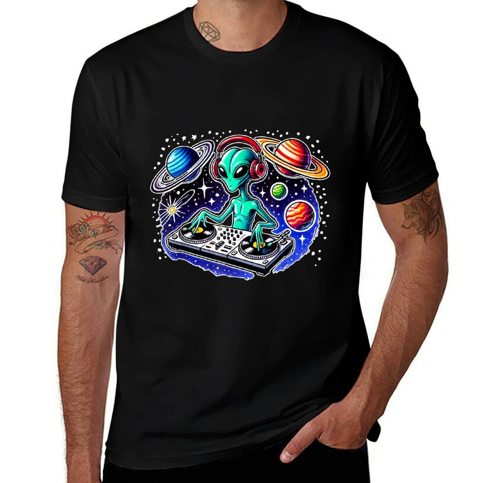 Alien DJ Funny Cosmic Space Rave EDM Music Festival Alien  Lightweight T-Shirt
