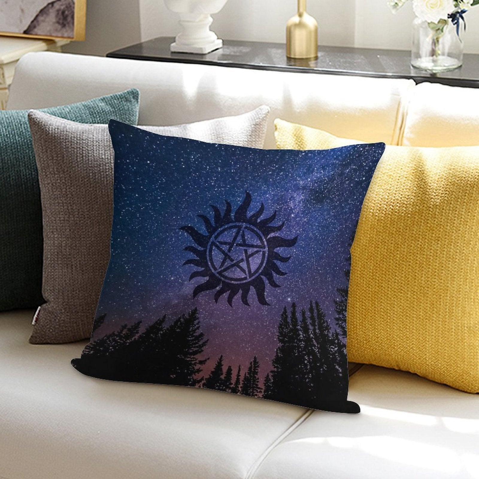 Anti Possession - Forest Starry Night Sky Soft Skin-Friendly Throw Pillow