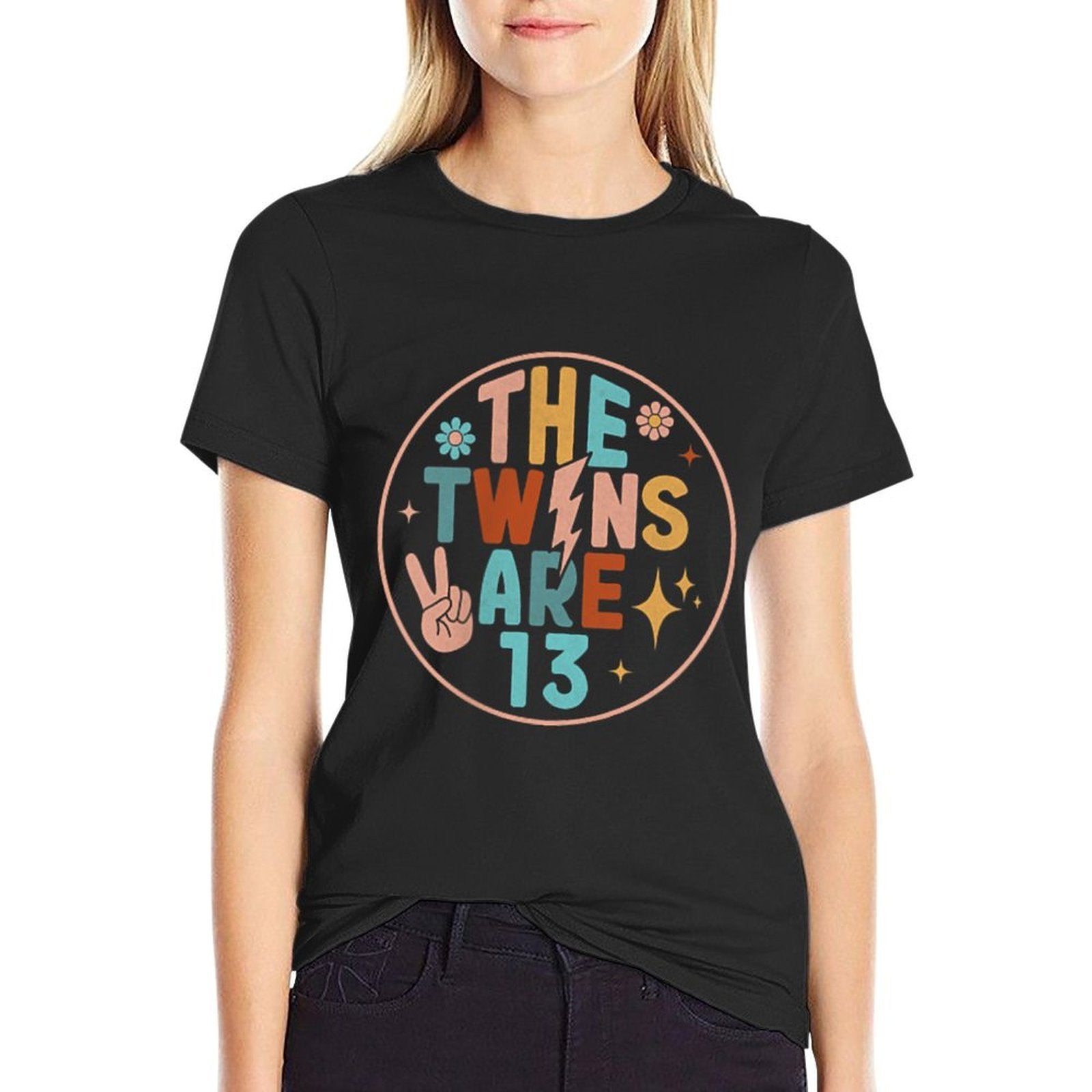 (2 SIDED) Twins 13th Birthday Party Groovy 13 Year Old Twin  Quick-drying T-Shirt