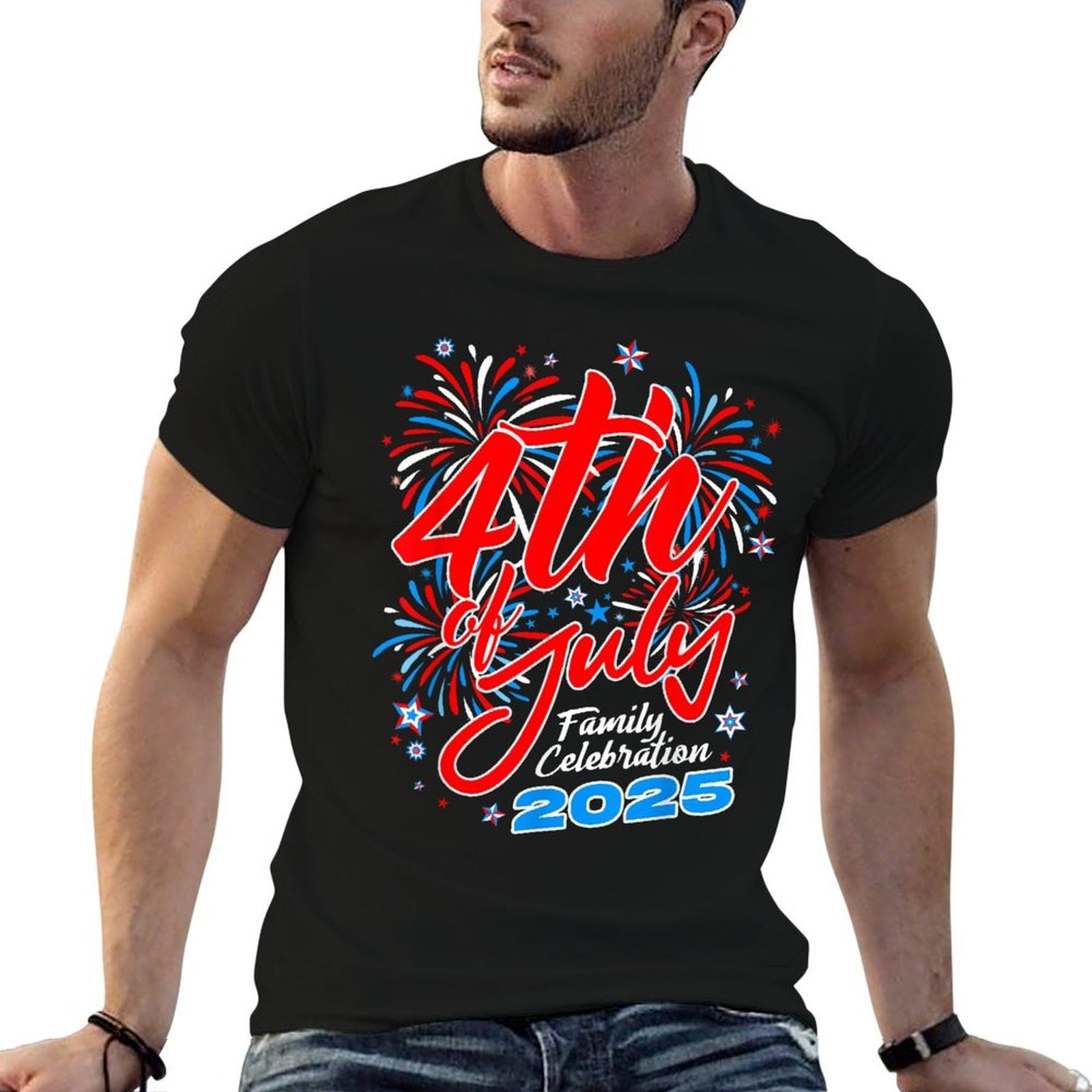 4th of July Family Celebration 2025 Family Matching Group Women Girls Kids Men  Ribbed Collar T-Shirt