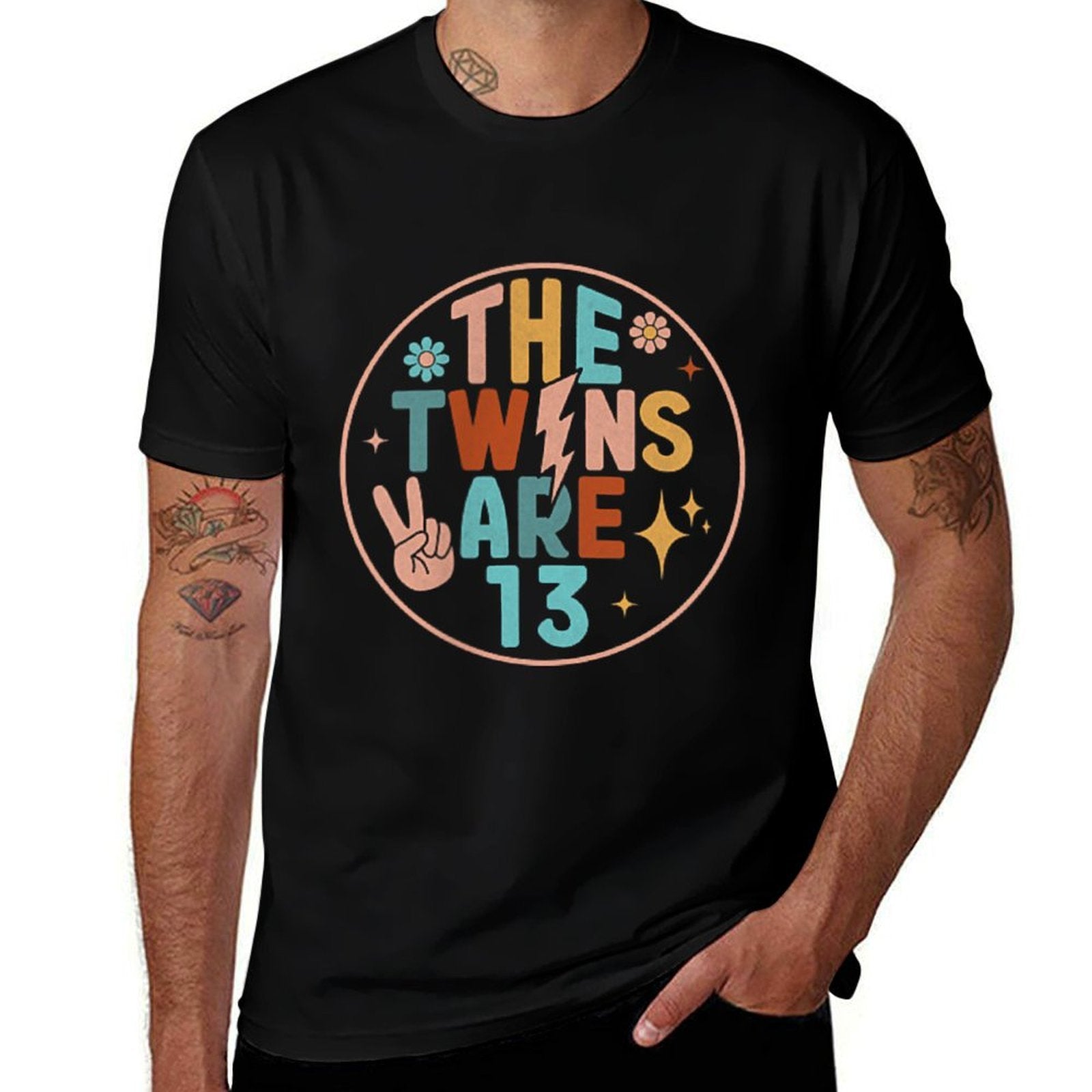 (2 SIDED) Twins 13th Birthday Party Groovy 13 Year Old Twin  Quick-drying T-Shirt