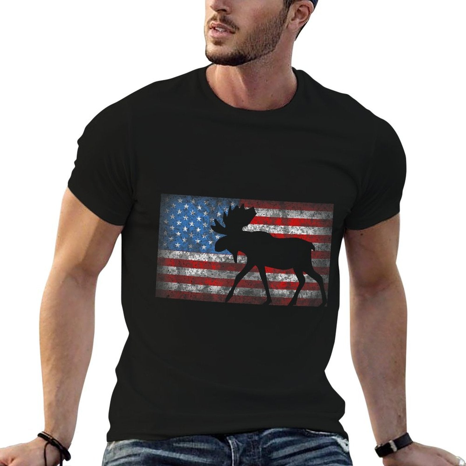 American Moose 4th of July Animal Gift  Heathered Texture T-Shirt